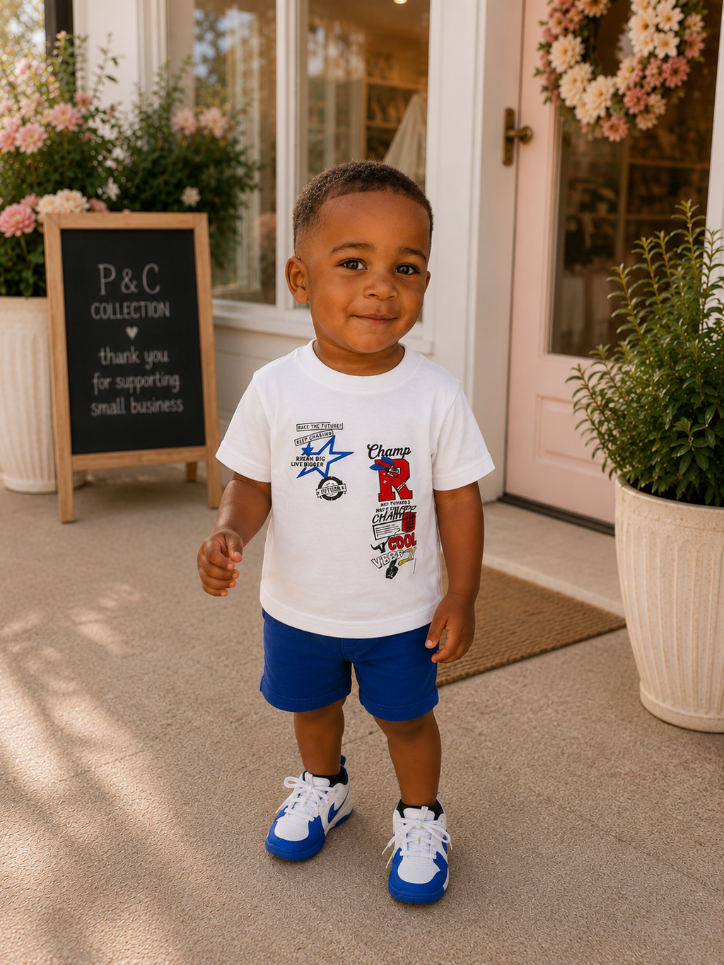Toddler Tee — Retro Sports Patch Graphic (Champ, Be Cool)