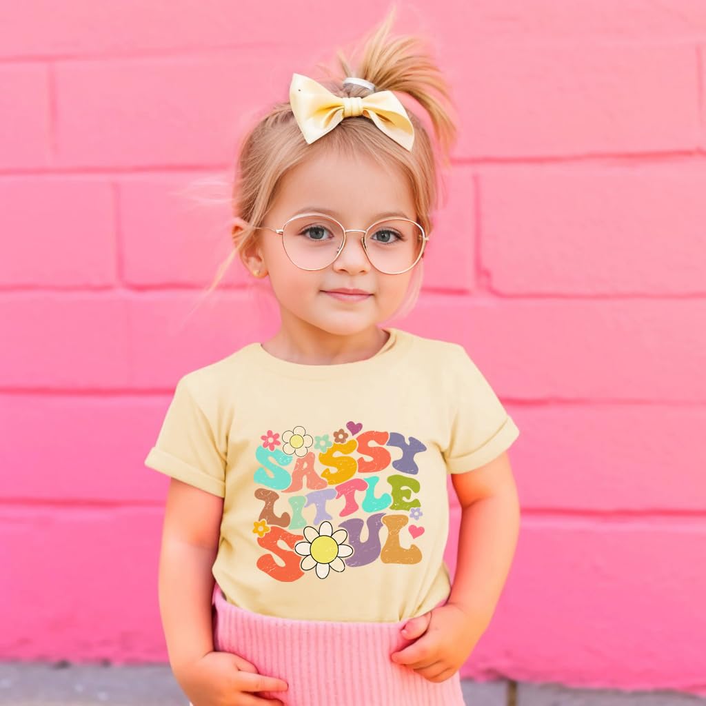 Toddler Girls T Shirts Sassy Little Soul Graphic Short Sleeve Shirts 2-7 Years Cotton Baby Girl Retro Daisy Tees Clothes