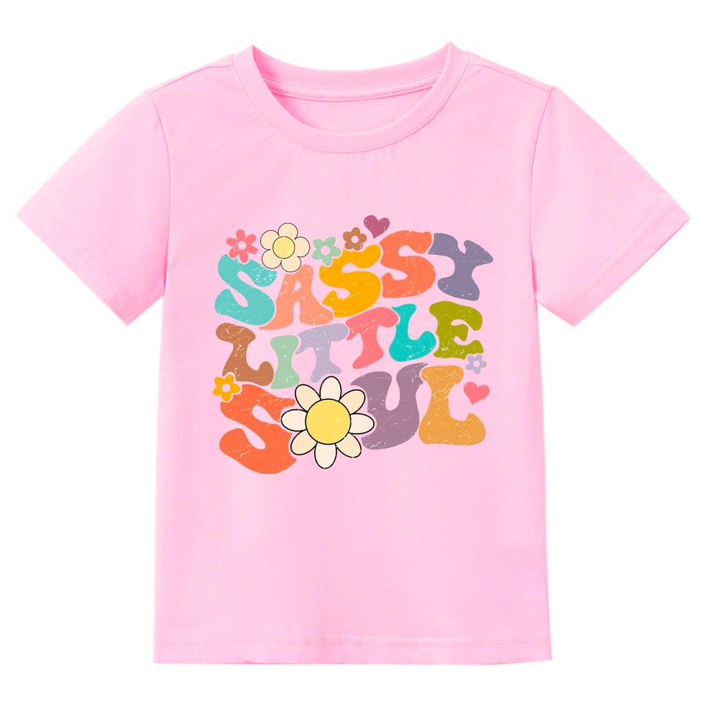 Toddler Girls T Shirts Sassy Little Soul Graphic Short Sleeve Shirts 2-7 Years Cotton Baby Girl Retro Daisy Tees Clothes