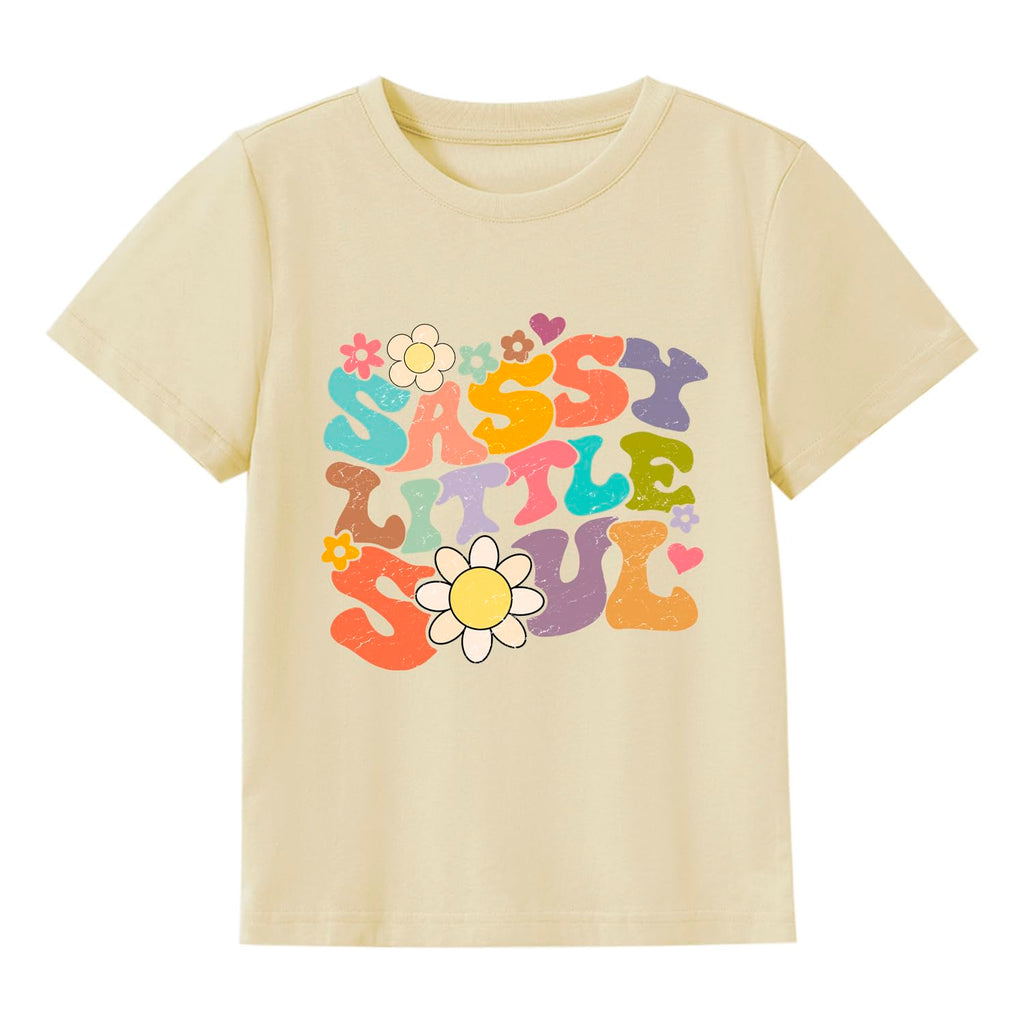 Toddler Girls T Shirts Sassy Little Soul Graphic Short Sleeve Shirts 2-7 Years Cotton Baby Girl Retro Daisy Tees Clothes