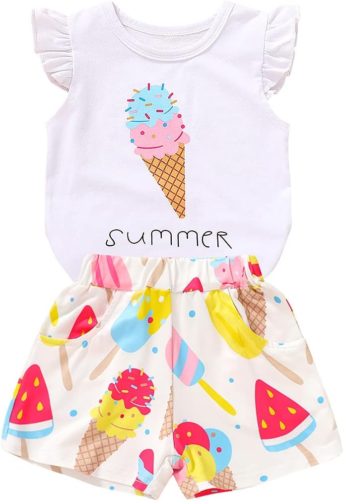 YOUNGER TREE Toddler Baby Girls Clothes Watermelon T-shirt + Linen Shorts with Belt Cute Summer Short Set