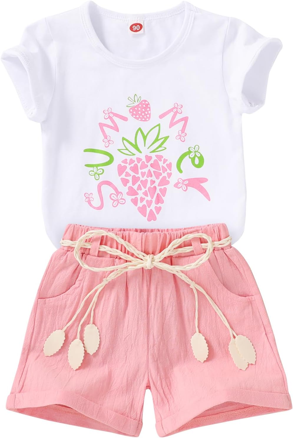 YOUNGER TREE Toddler Baby Girls Clothes Watermelon T-shirt + Linen Shorts with Belt Cute Summer Short Set