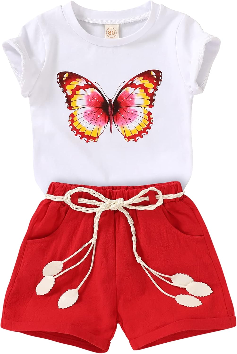 YOUNGER TREE Toddler Baby Girls Clothes Watermelon T-shirt + Linen Shorts with Belt Cute Summer Short Set