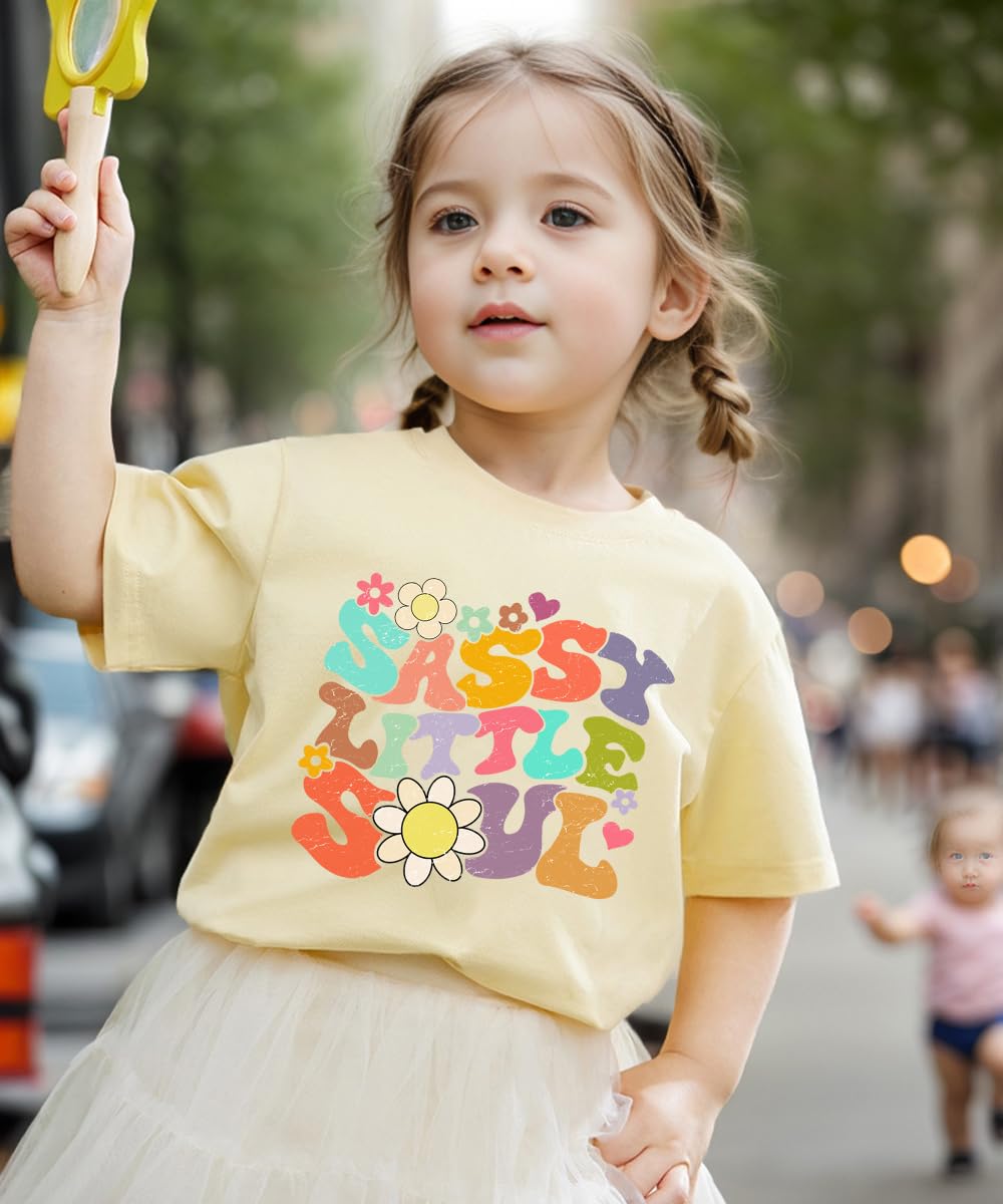 Toddler Girls T Shirts Sassy Little Soul Graphic Short Sleeve Shirts 2-7 Years Cotton Baby Girl Retro Daisy Tees Clothes