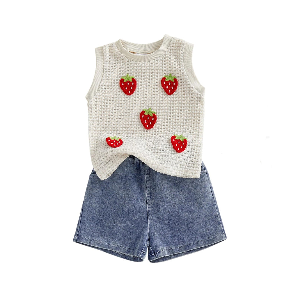 YINGISFITM Toddler Girl Clothes Baby Summer Waffle Knit Tank Top Sleeveless Shirt Jeans Shorts Floral Outfit Girls Clothing