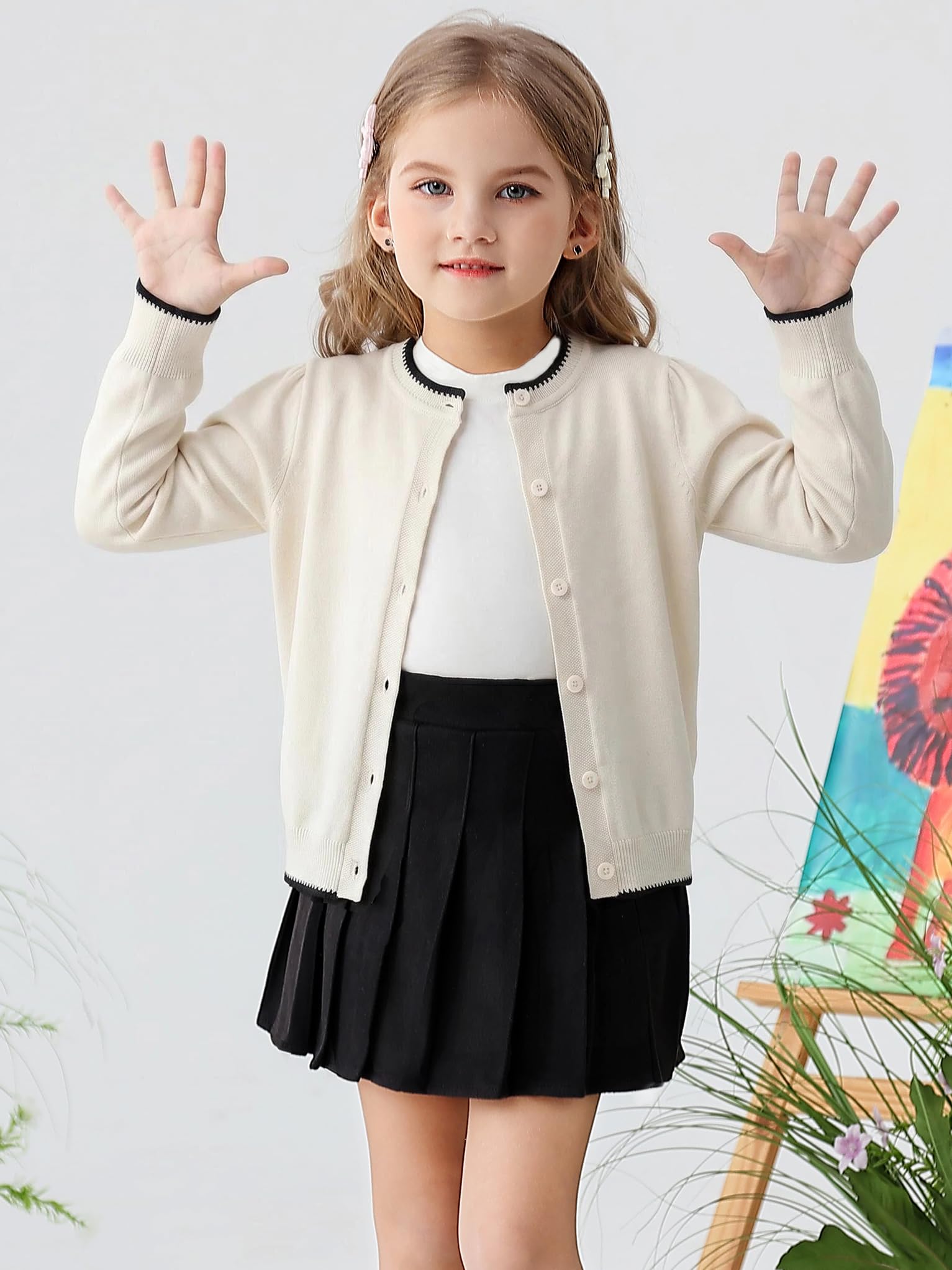 Girls Cardigan Basic Long Sleeve Button Knit Sweater Tops Fashion Outfits