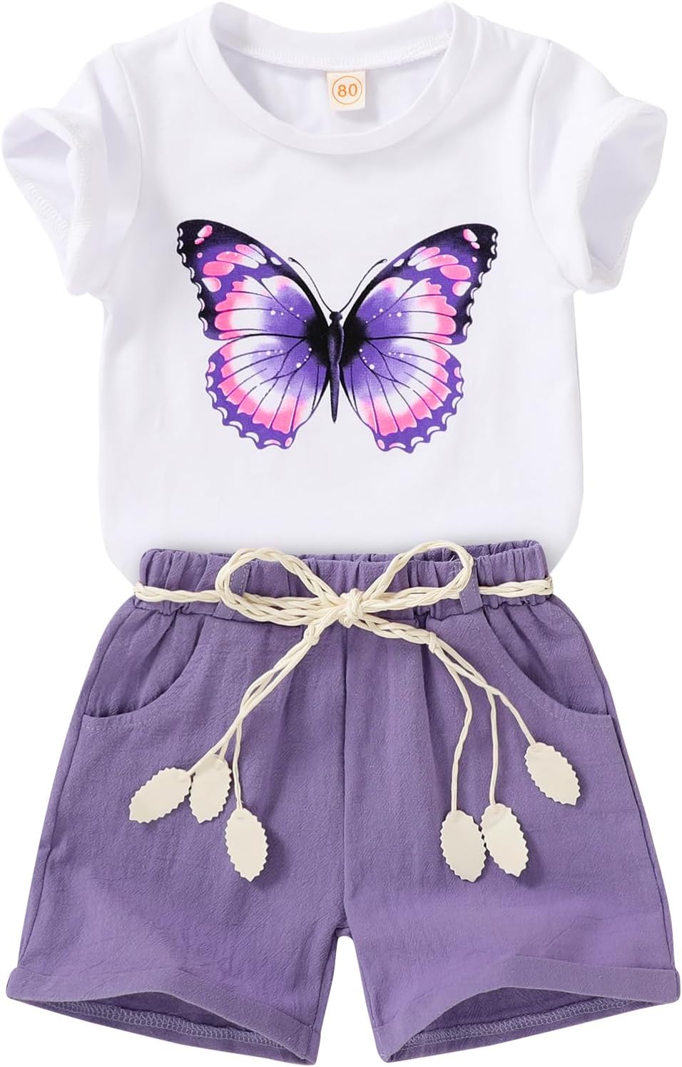 YOUNGER TREE Toddler Baby Girls Clothes Watermelon T-shirt + Linen Shorts with Belt Cute Summer Short Set