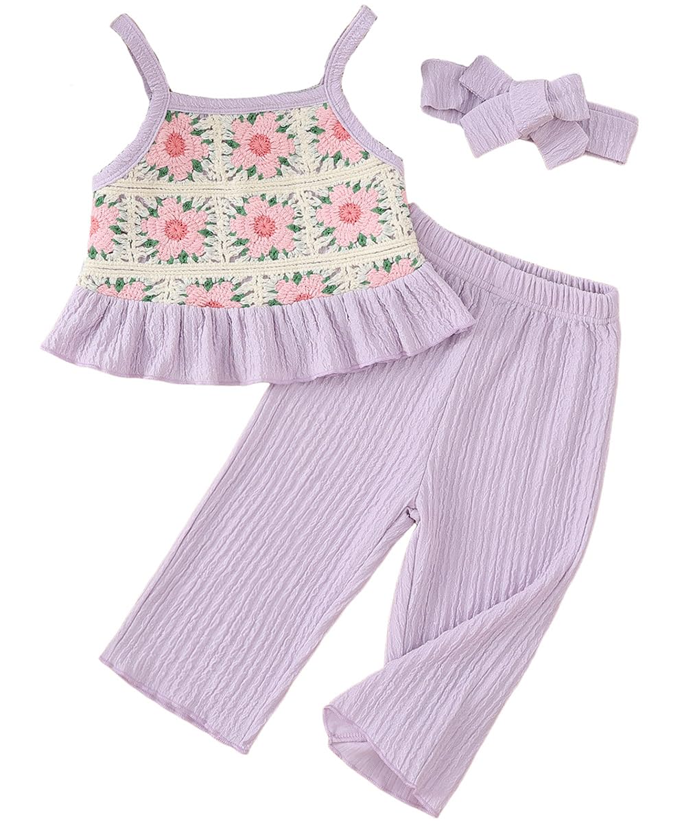 Toddler Baby Girl Summer Clothes Outfits Crocheted Ruffle Camisole Pants Kids Clothing Set