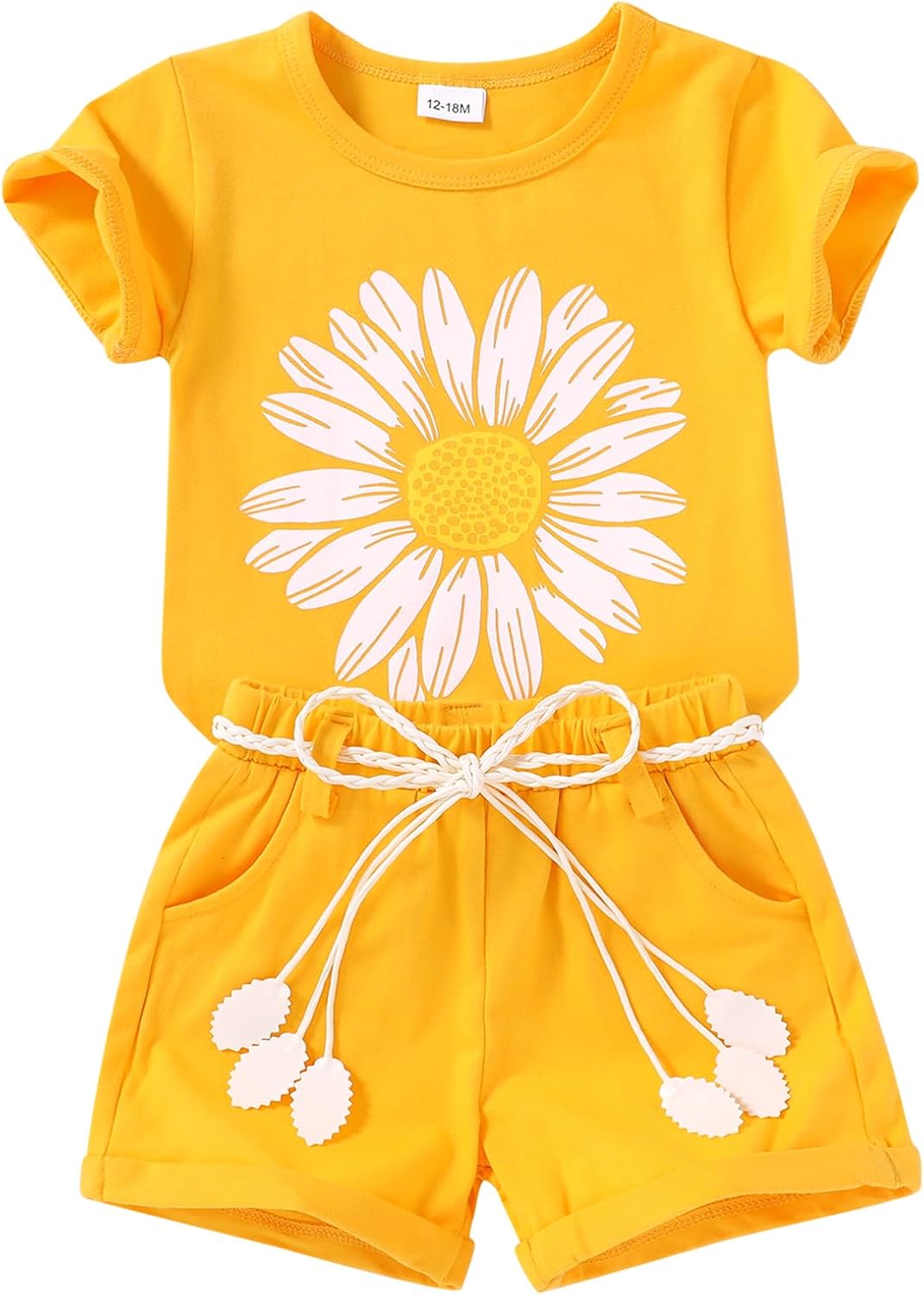 YOUNGER TREE Toddler Baby Girls Clothes Watermelon T-shirt + Linen Shorts with Belt Cute Summer Short Set