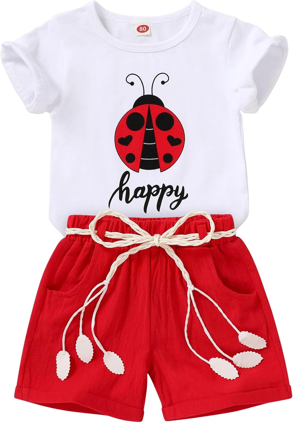 YOUNGER TREE Toddler Baby Girls Clothes Watermelon T-shirt + Linen Shorts with Belt Cute Summer Short Set