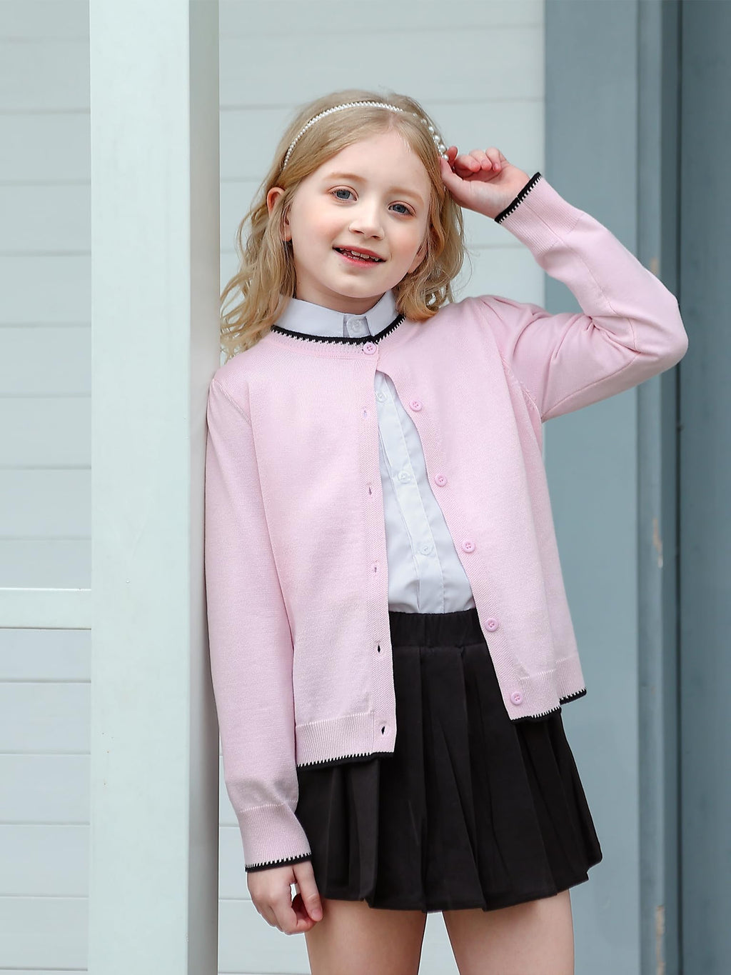 Girls Cardigan Basic Long Sleeve Button Knit Sweater Tops Fashion Outfits