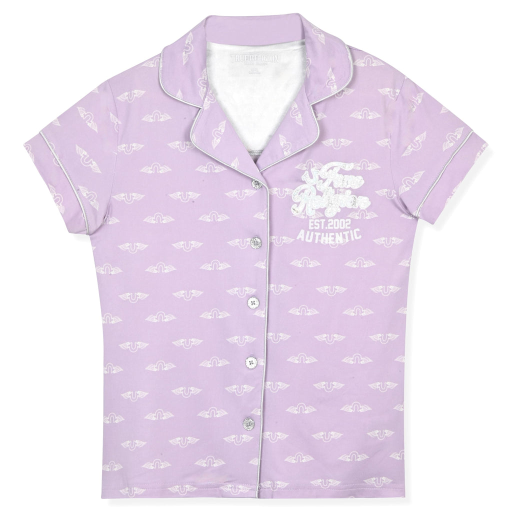 True Religion Girls Pajama Short Sets for Kids Button Front Short Sleeve Shirt and Sleepwear Shorts in Sizes 3T to 16