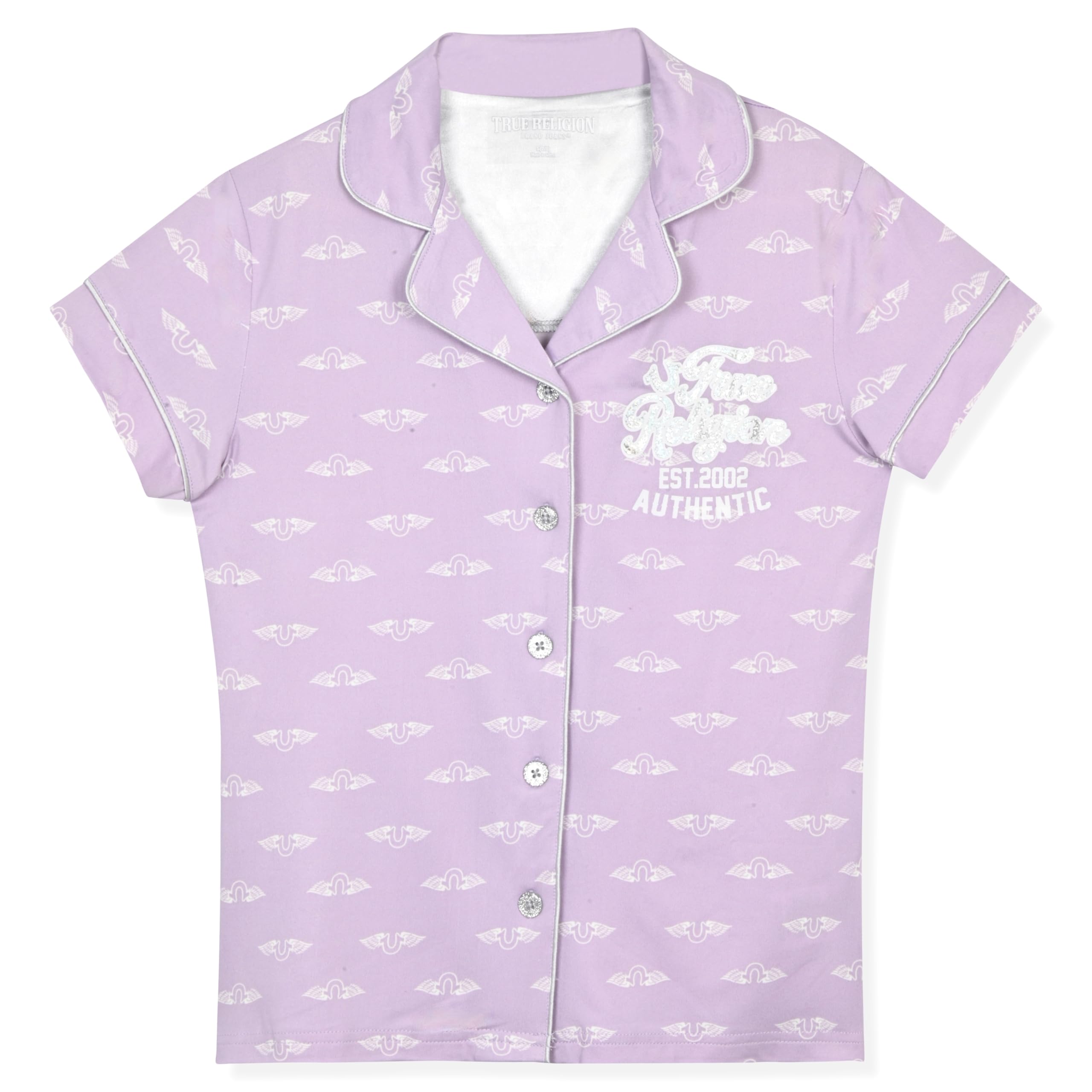 True Religion Girls Pajama Short Sets for Kids Button Front Short Sleeve Shirt and Sleepwear Shorts in Sizes 3T to 16