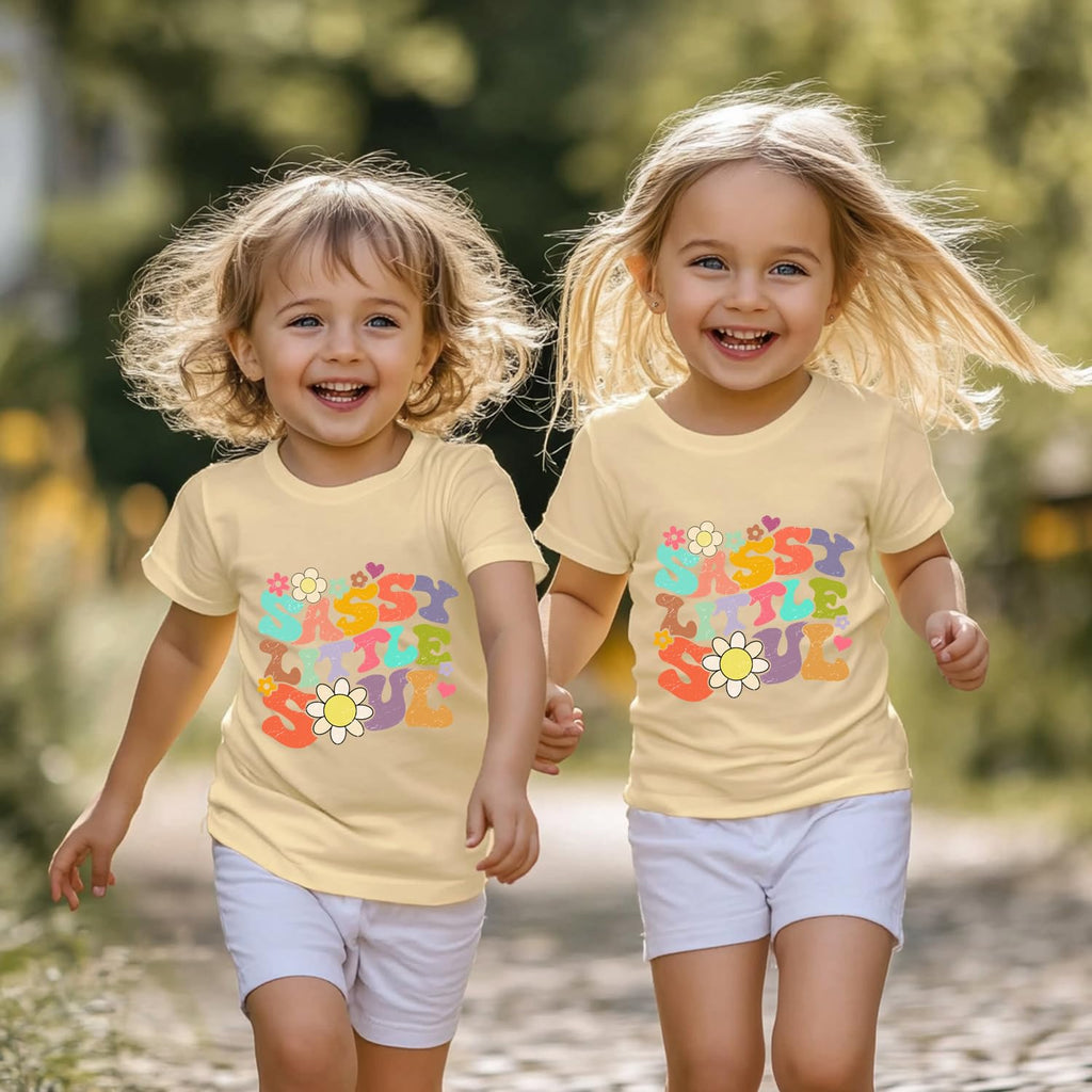 Toddler Girls T Shirts Sassy Little Soul Graphic Short Sleeve Shirts 2-7 Years Cotton Baby Girl Retro Daisy Tees Clothes