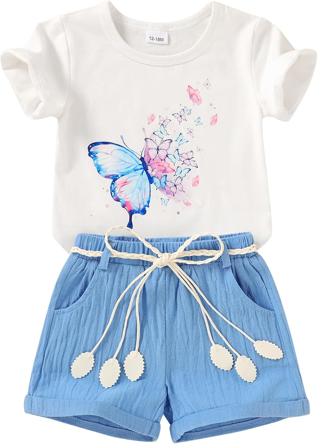 YOUNGER TREE Toddler Baby Girls Clothes Watermelon T-shirt + Linen Shorts with Belt Cute Summer Short Set