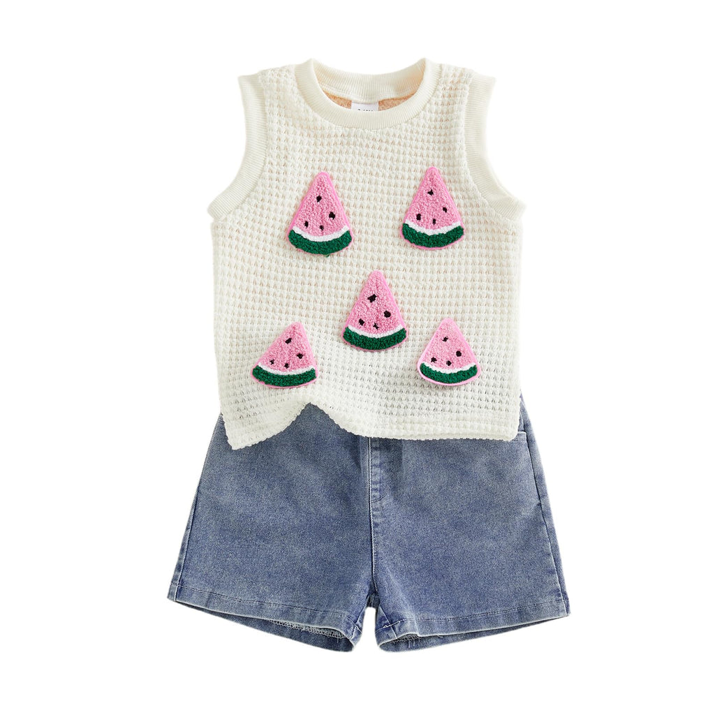 YINGISFITM Toddler Girl Clothes Baby Summer Waffle Knit Tank Top Sleeveless Shirt Jeans Shorts Floral Outfit Girls Clothing