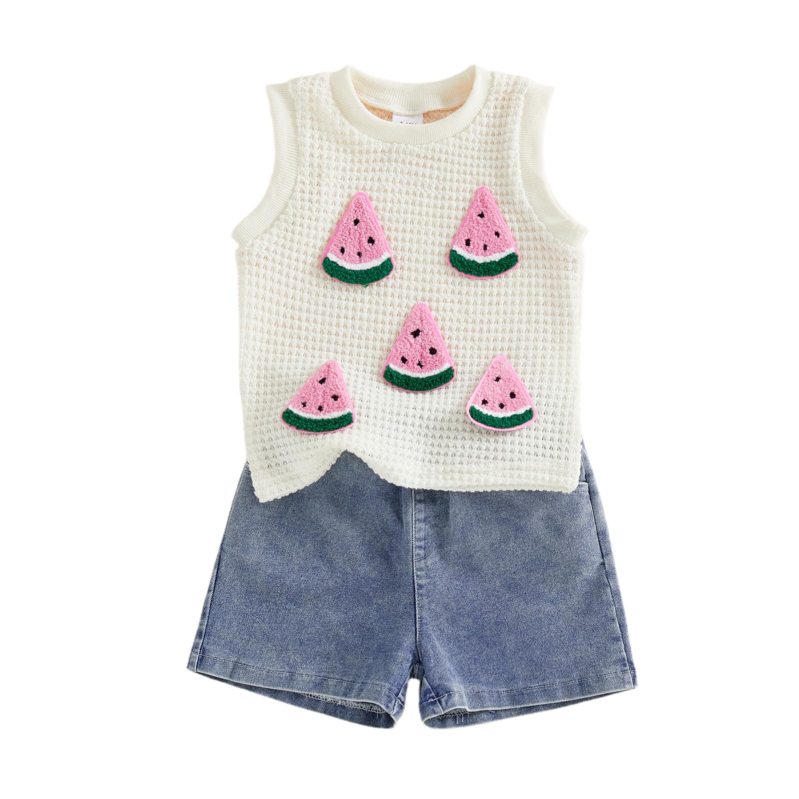 YINGISFITM Toddler Girl Clothes Baby Summer Waffle Knit Tank Top Sleeveless Shirt Jeans Shorts Floral Outfit Girls Clothing