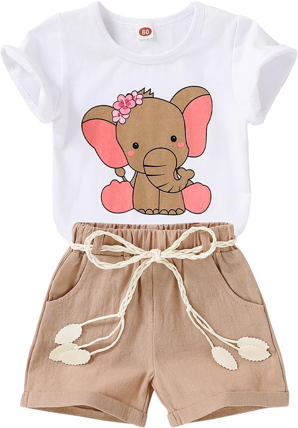 YOUNGER TREE Toddler Baby Girls Clothes Watermelon T-shirt + Linen Shorts with Belt Cute Summer Short Set