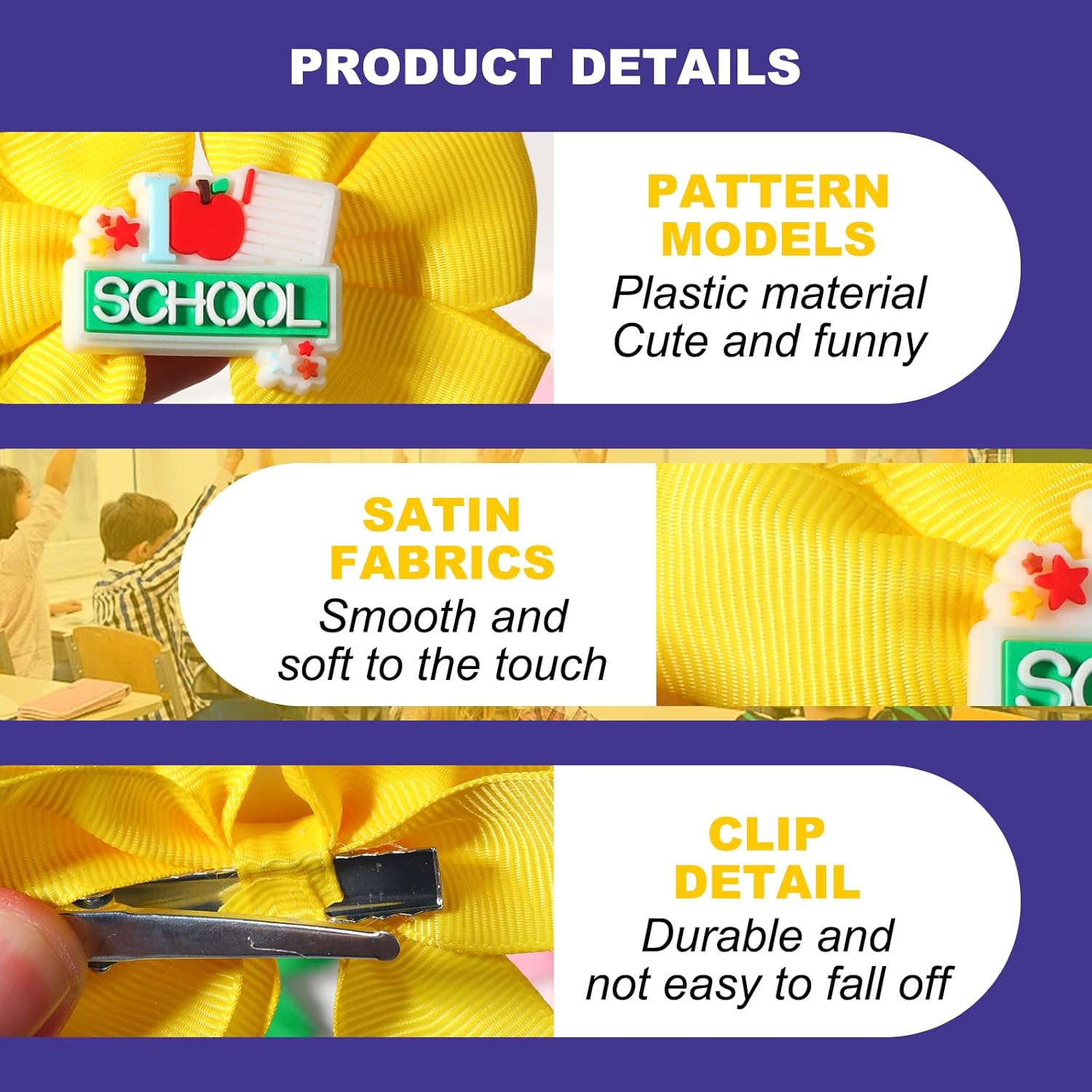 8Pcs Back to School Bow Hair Clips School Bus Pencil Hair Barrettes Grosgrain Ribbon Hair Bows Clip Cute Hair Accessories for Women Girls Welcome Back Party Supplies