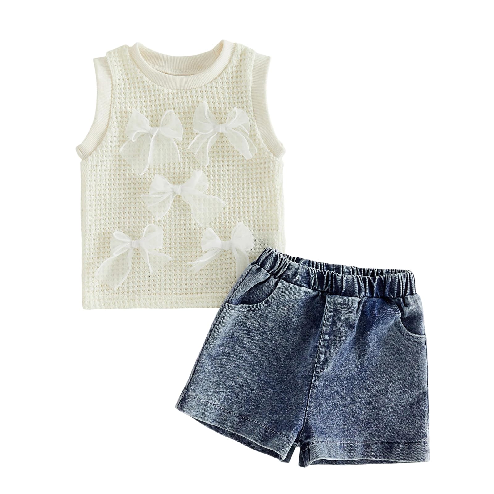 YINGISFITM Toddler Girl Clothes Baby Summer Waffle Knit Tank Top Sleeveless Shirt Jeans Shorts Floral Outfit Girls Clothing