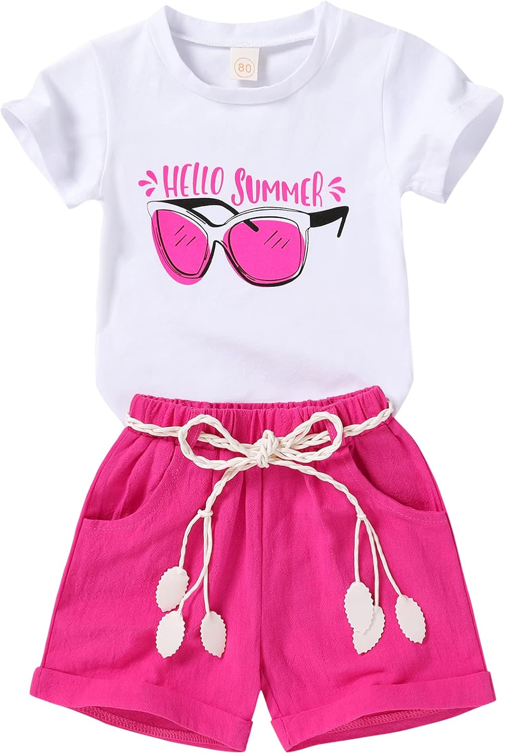 YOUNGER TREE Toddler Baby Girls Clothes Watermelon T-shirt + Linen Shorts with Belt Cute Summer Short Set