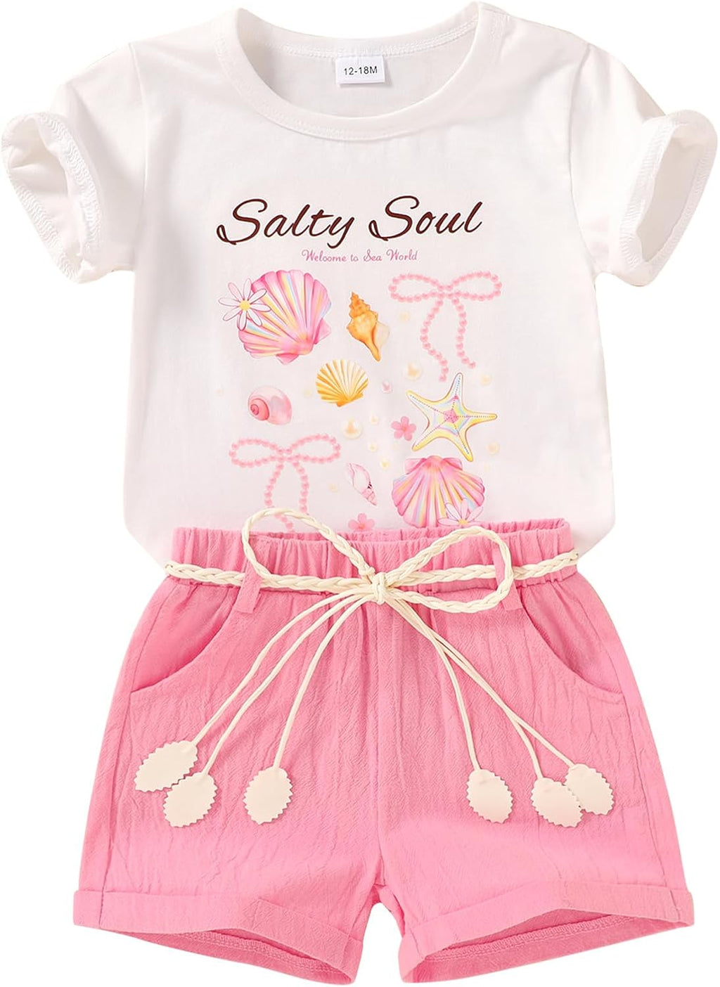YOUNGER TREE Toddler Baby Girls Clothes Watermelon T-shirt + Linen Shorts with Belt Cute Summer Short Set