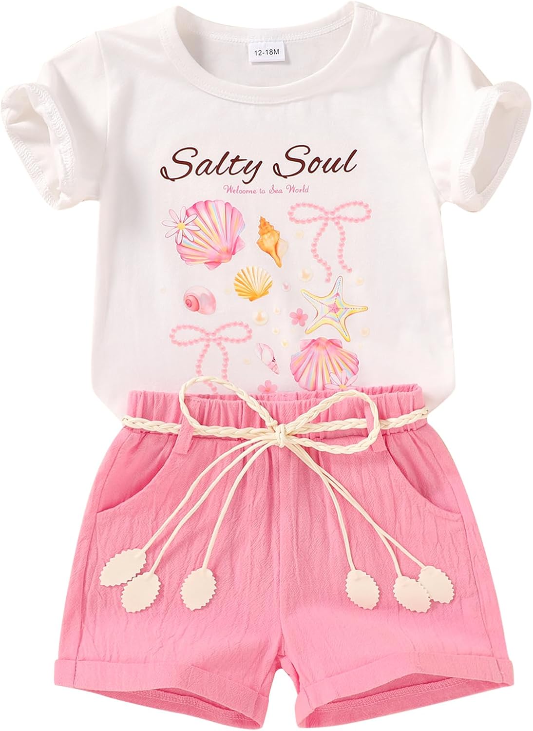 YOUNGER TREE Toddler Baby Girls Clothes Watermelon T-shirt + Linen Shorts with Belt Cute Summer Short Set