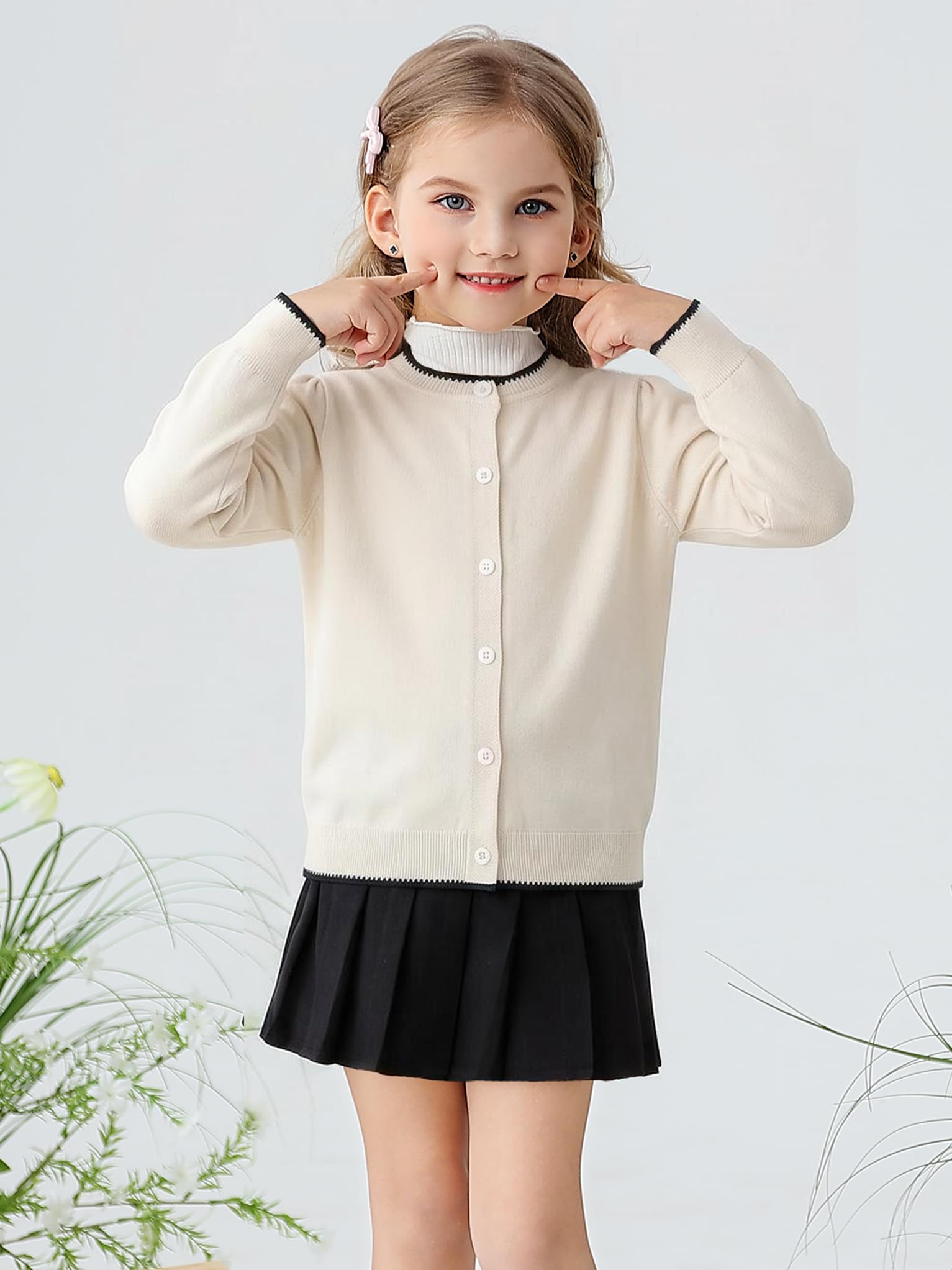 Girls Cardigan Basic Long Sleeve Button Knit Sweater Tops Fashion Outfits