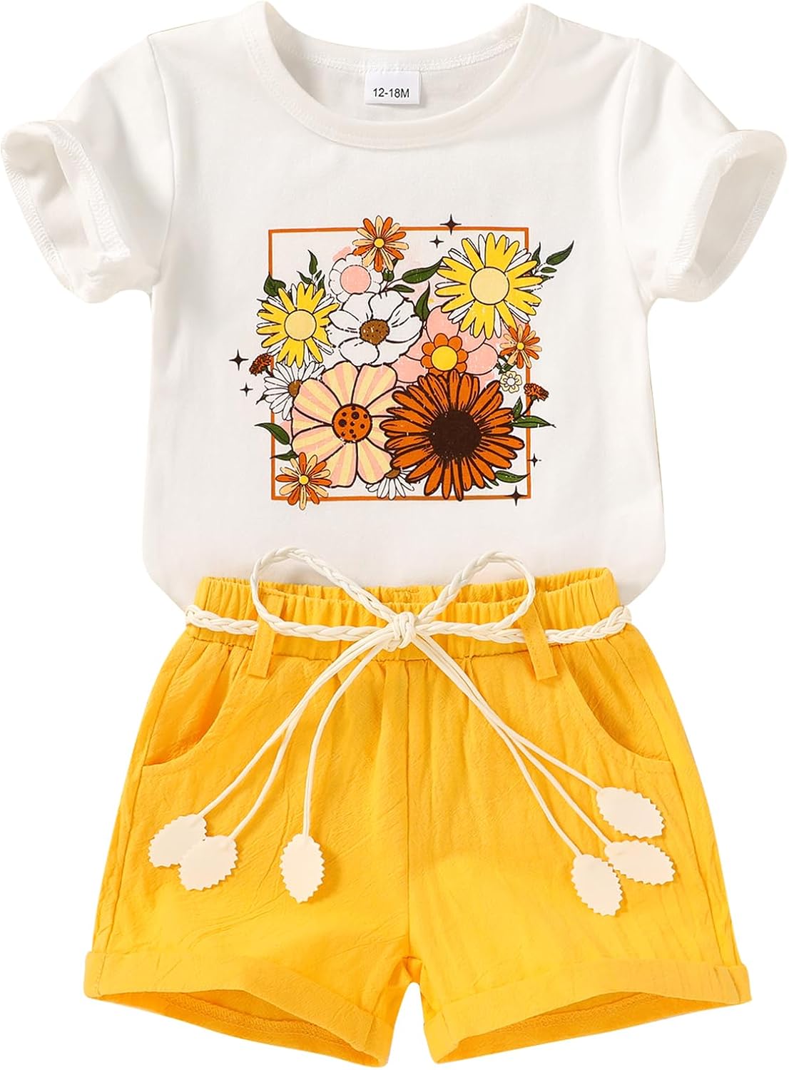 YOUNGER TREE Toddler Baby Girls Clothes Watermelon T-shirt + Linen Shorts with Belt Cute Summer Short Set