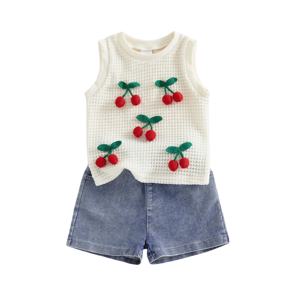 YINGISFITM Toddler Girl Clothes Baby Summer Waffle Knit Tank Top Sleeveless Shirt Jeans Shorts Floral Outfit Girls Clothing