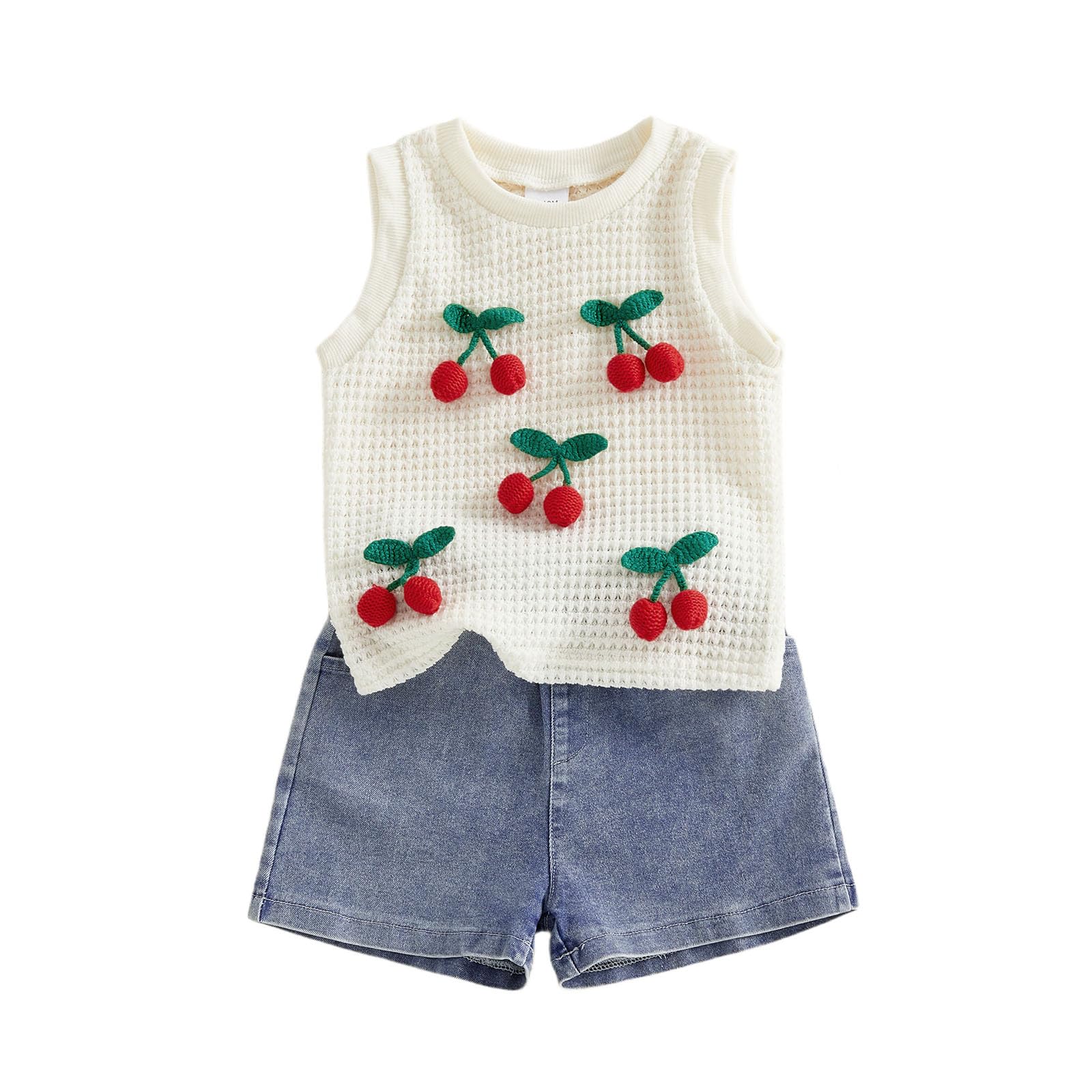 YINGISFITM Toddler Girl Clothes Baby Summer Waffle Knit Tank Top Sleeveless Shirt Jeans Shorts Floral Outfit Girls Clothing
