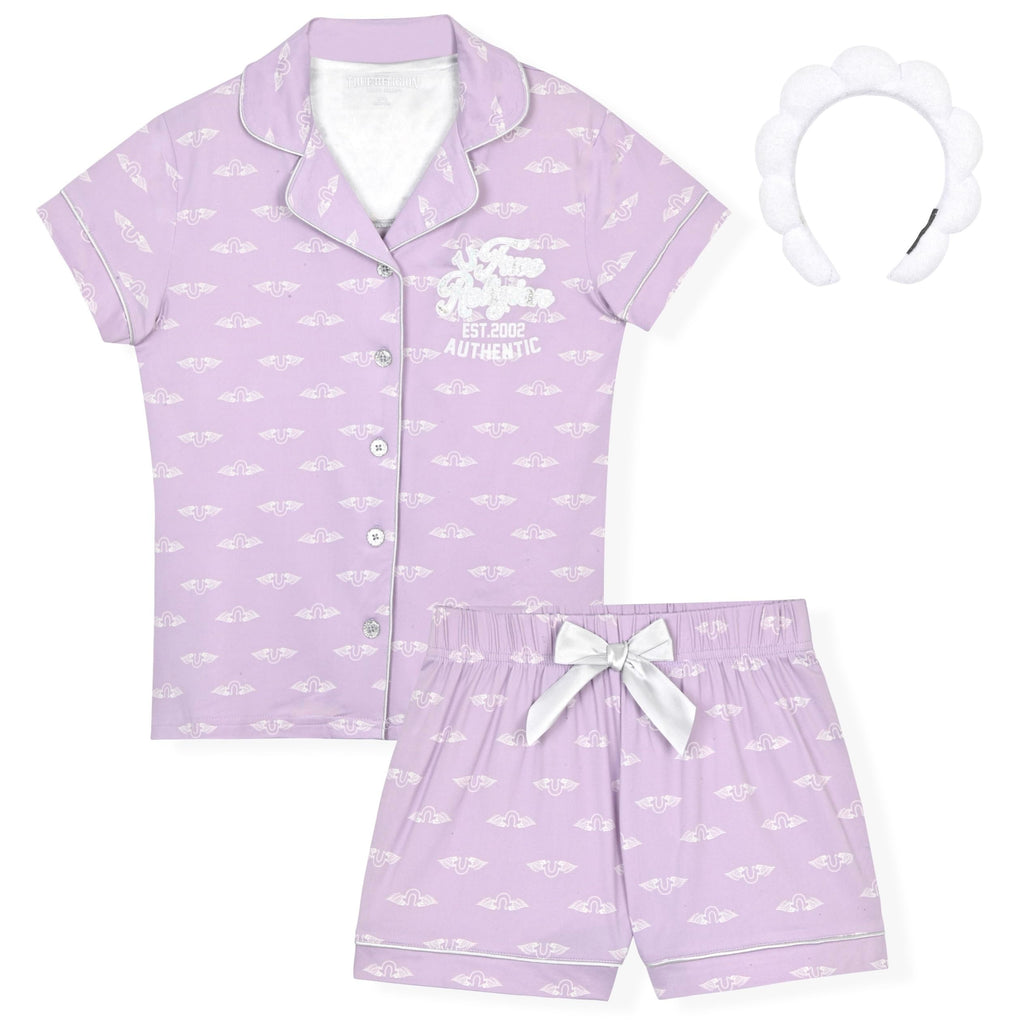 True Religion Girls Pajama Short Sets for Kids Button Front Short Sleeve Shirt and Sleepwear Shorts in Sizes 3T to 16