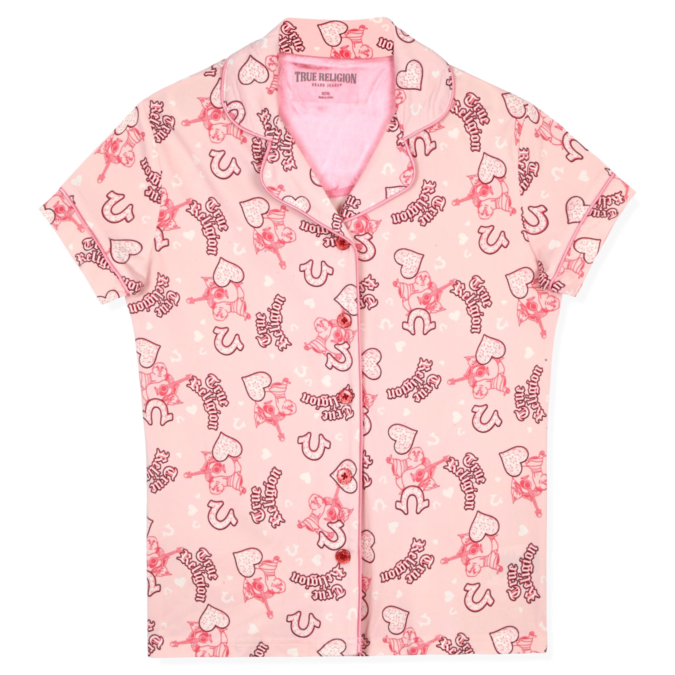 True Religion Girls Pajama Short Sets for Kids Button Front Short Sleeve Shirt and Sleepwear Shorts in Sizes 3T to 16
