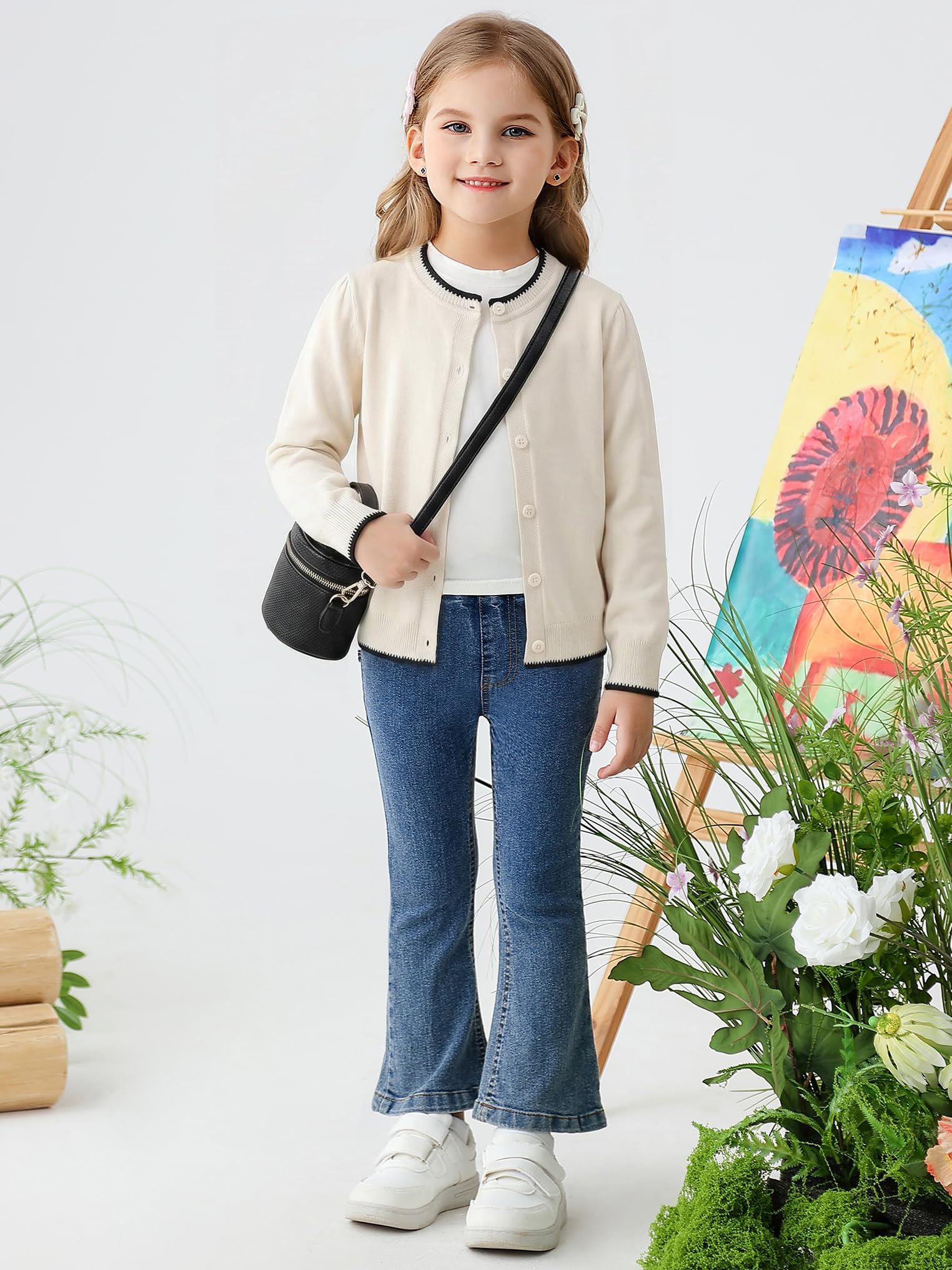 Girls Cardigan Basic Long Sleeve Button Knit Sweater Tops Fashion Outfits