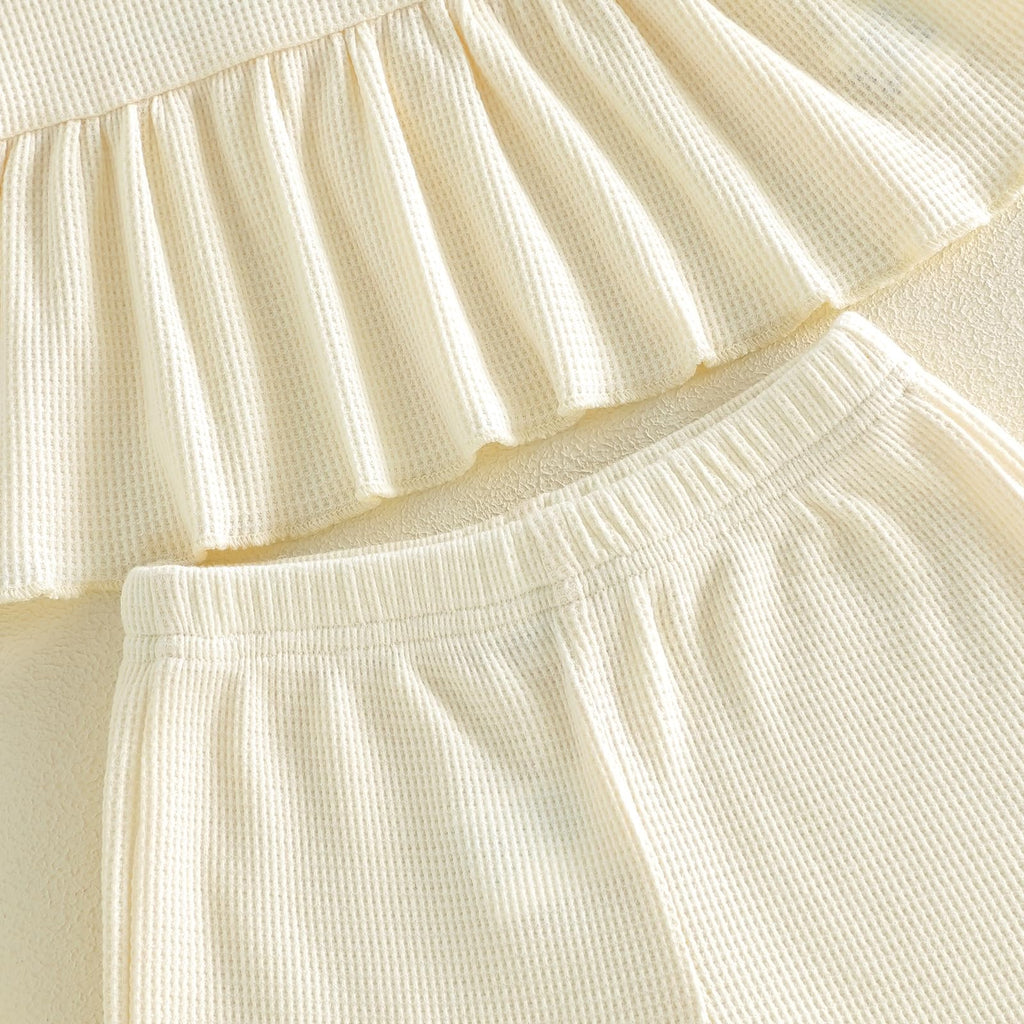 WZTYYDS Toddler Baby Girl Clothes Summer Sleeveless Ruffle Tops Buttons Shirt Shorts Set Waffle Knit Striped Outfit