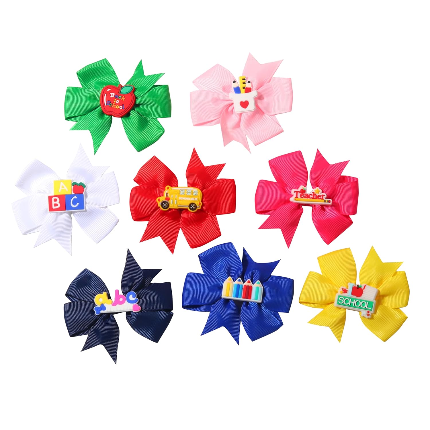 8Pcs Back to School Bow Hair Clips School Bus Pencil Hair Barrettes Grosgrain Ribbon Hair Bows Clip Cute Hair Accessories for Women Girls Welcome Back Party Supplies
