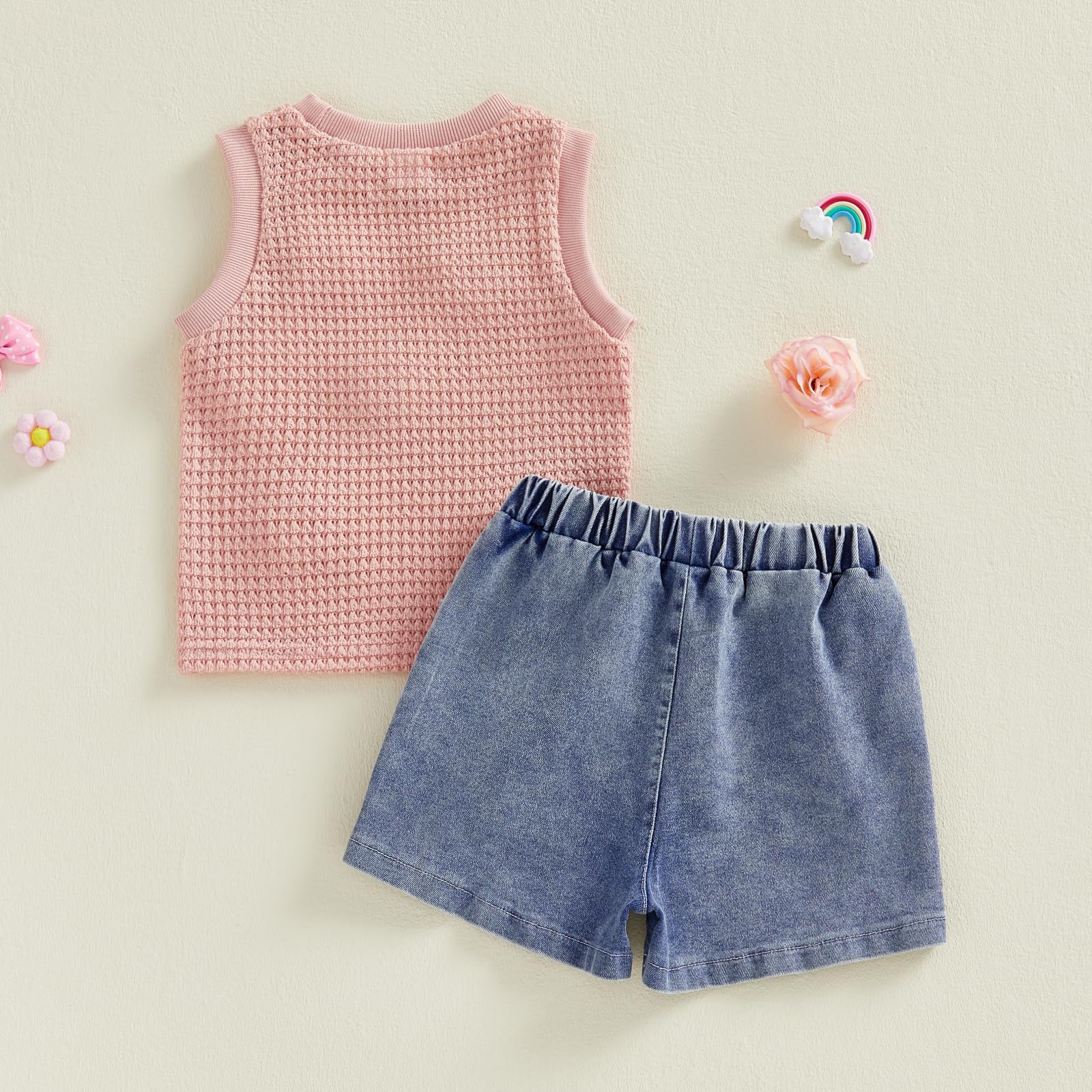YINGISFITM Toddler Girl Clothes Baby Summer Waffle Knit Tank Top Sleeveless Shirt Jeans Shorts Floral Outfit Girls Clothing