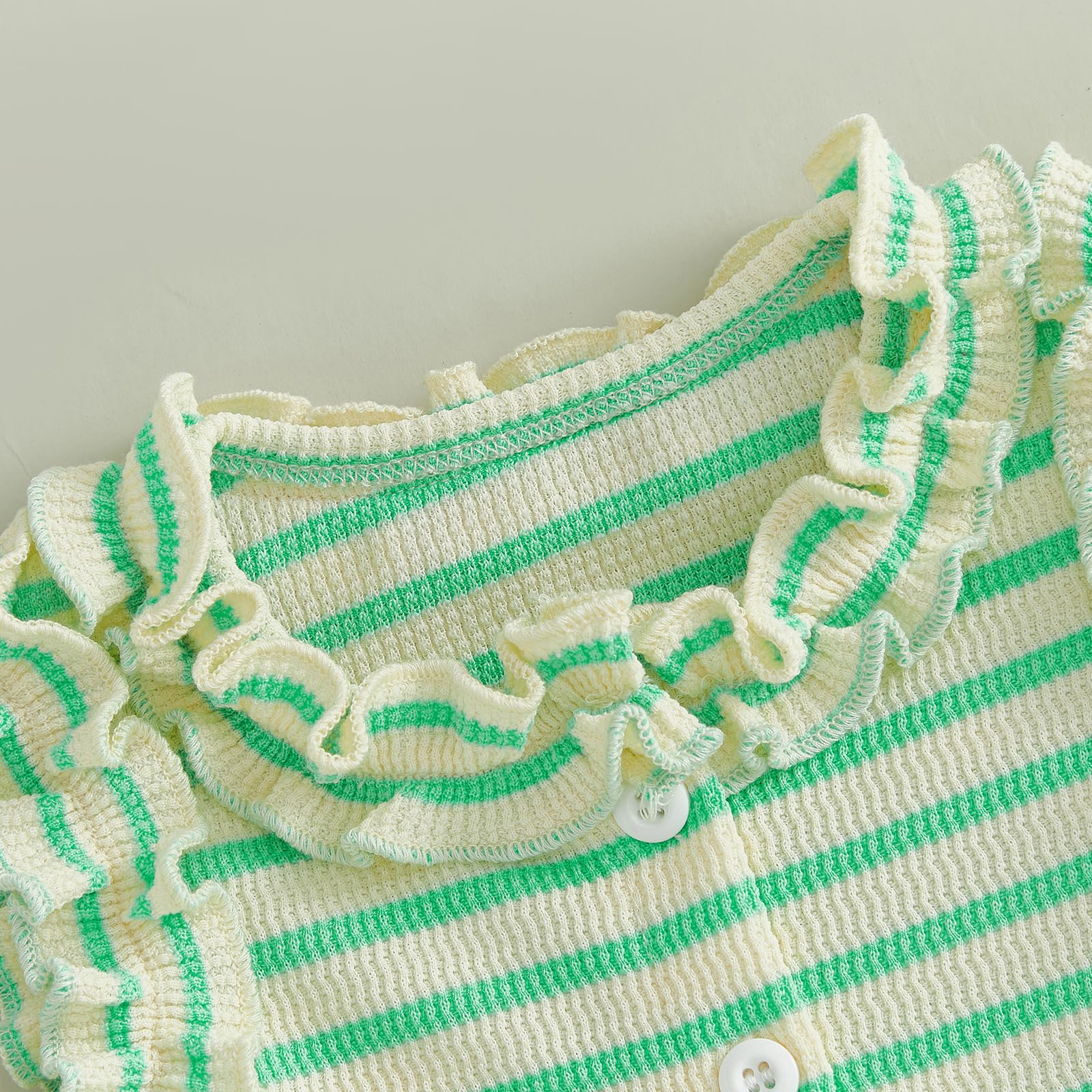 WZTYYDS Toddler Baby Girl Clothes Summer Sleeveless Ruffle Tops Buttons Shirt Shorts Set Waffle Knit Striped Outfit