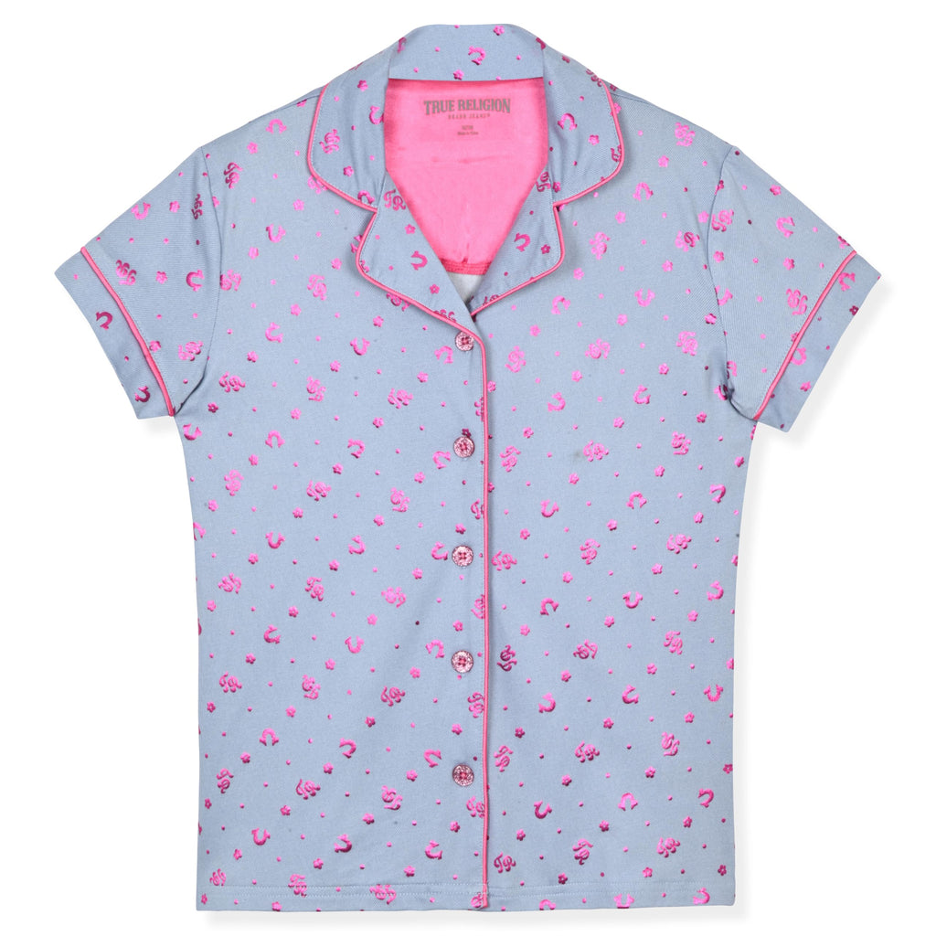 True Religion Girls Pajama Short Sets for Kids Button Front Short Sleeve Shirt and Sleepwear Shorts in Sizes 3T to 16