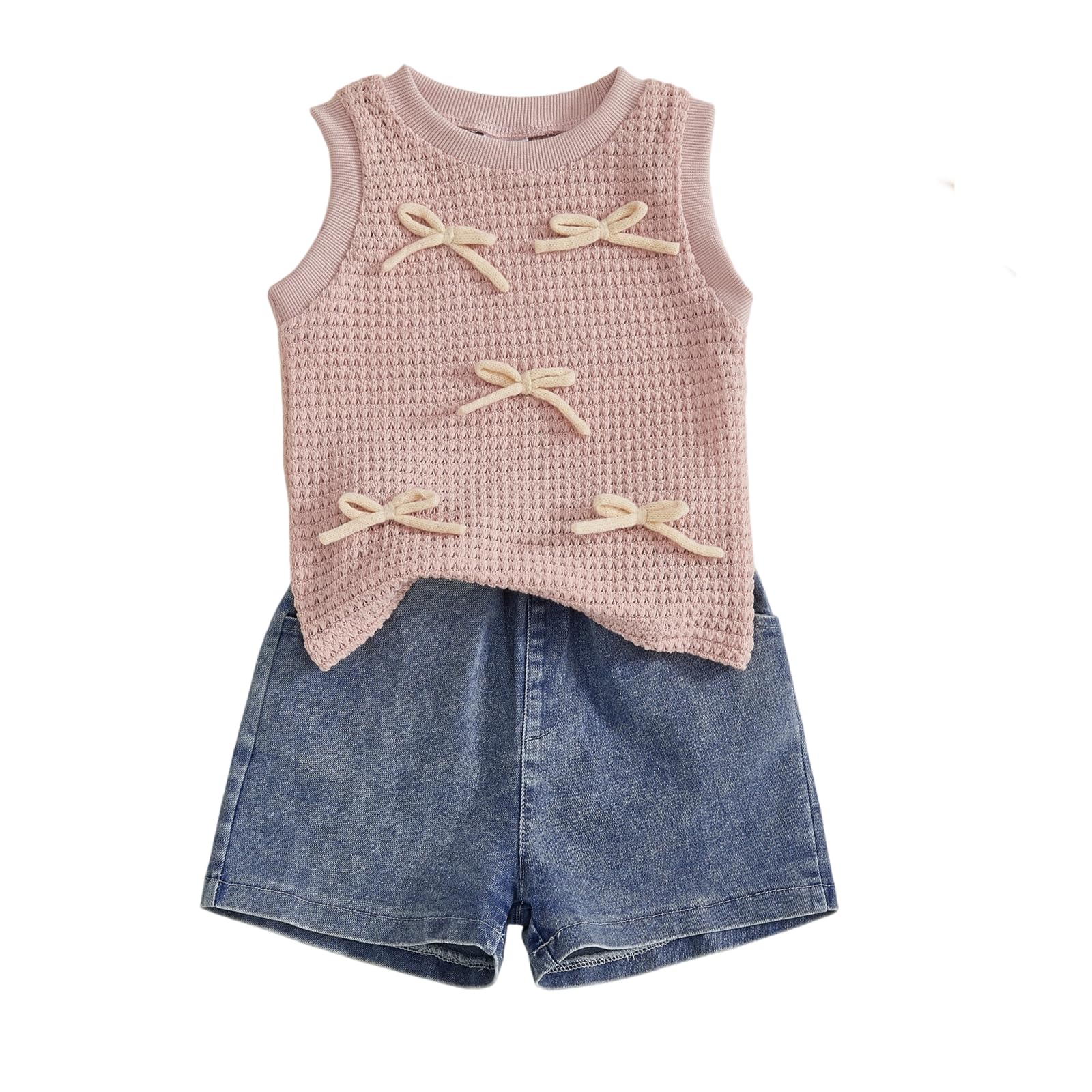 YINGISFITM Toddler Girl Clothes Baby Summer Waffle Knit Tank Top Sleeveless Shirt Jeans Shorts Floral Outfit Girls Clothing
