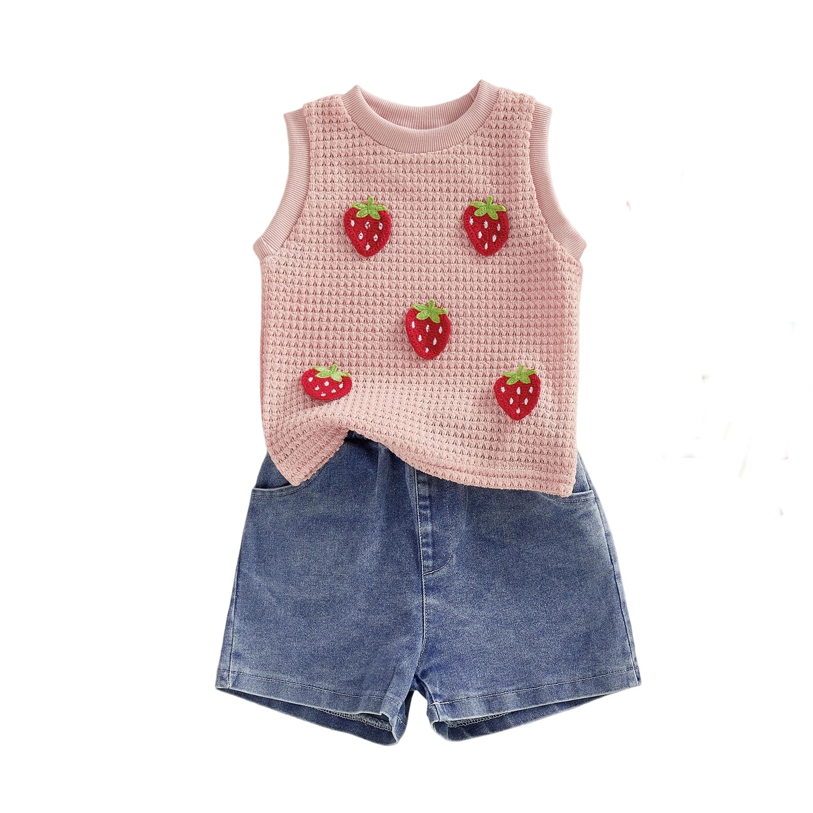 YINGISFITM Toddler Girl Clothes Baby Summer Waffle Knit Tank Top Sleeveless Shirt Jeans Shorts Floral Outfit Girls Clothing
