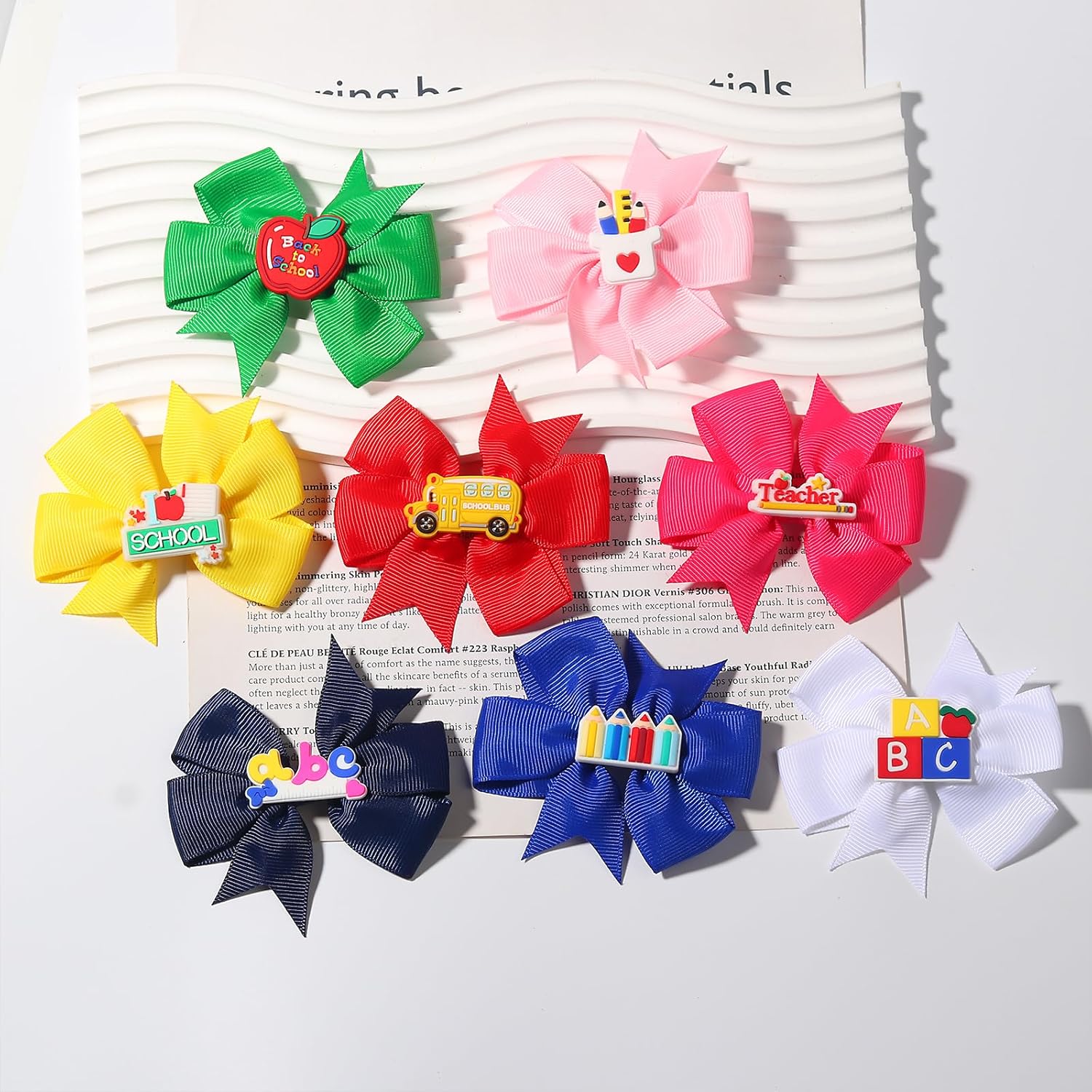 8Pcs Back to School Bow Hair Clips School Bus Pencil Hair Barrettes Grosgrain Ribbon Hair Bows Clip Cute Hair Accessories for Women Girls Welcome Back Party Supplies