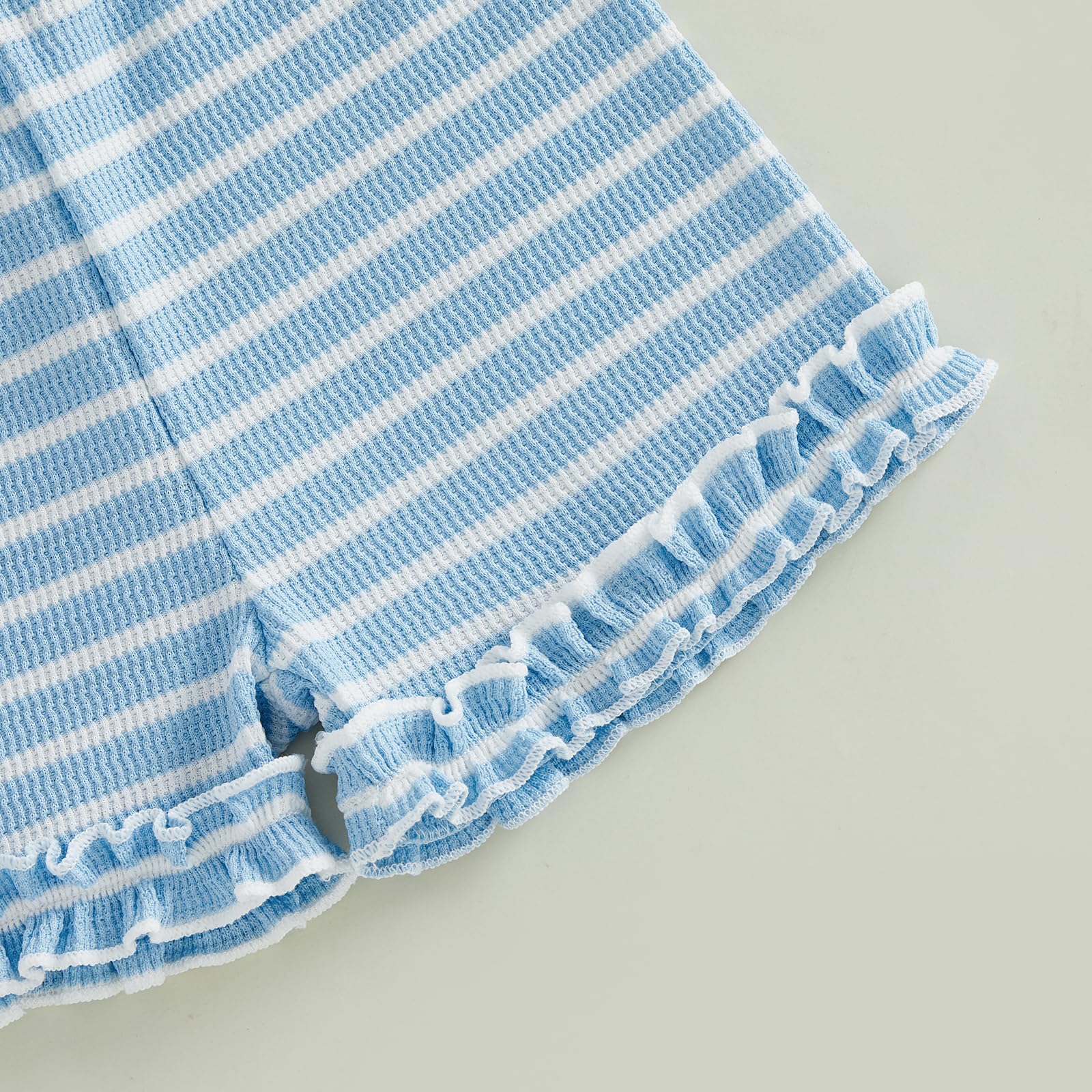 WZTYYDS Toddler Baby Girl Clothes Summer Sleeveless Ruffle Tops Buttons Shirt Shorts Set Waffle Knit Striped Outfit