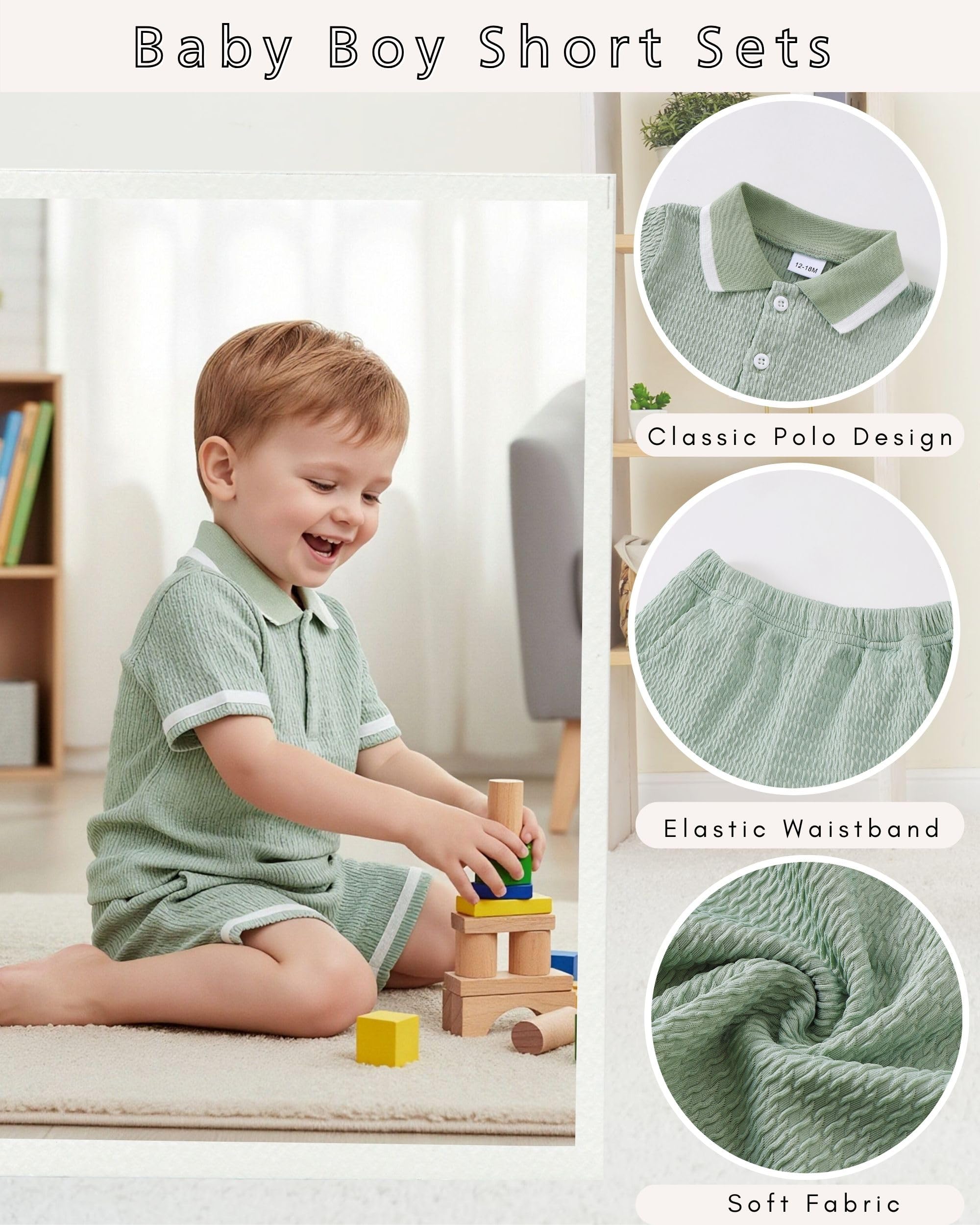 Toddler Baby Boys Clothes Summer Outfits Polo Shirt Shorts Set 2Pcs Boys Clothing Sets 12 Month-5T