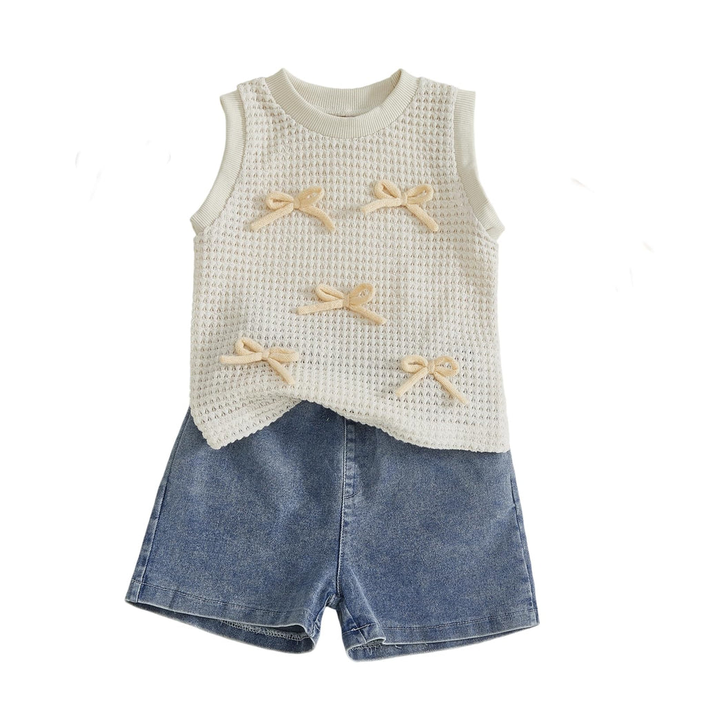 YINGISFITM Toddler Girl Clothes Baby Summer Waffle Knit Tank Top Sleeveless Shirt Jeans Shorts Floral Outfit Girls Clothing