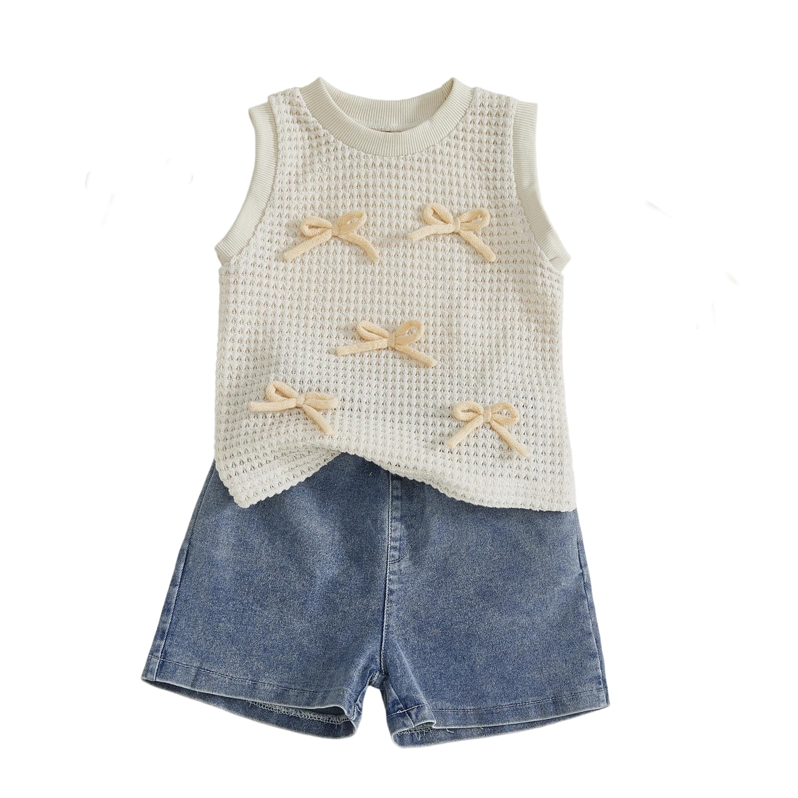 YINGISFITM Toddler Girl Clothes Baby Summer Waffle Knit Tank Top Sleeveless Shirt Jeans Shorts Floral Outfit Girls Clothing