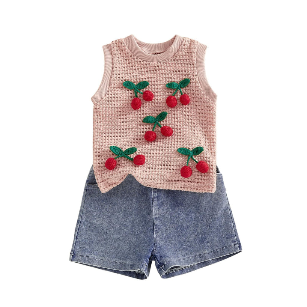 YINGISFITM Toddler Girl Clothes Baby Summer Waffle Knit Tank Top Sleeveless Shirt Jeans Shorts Floral Outfit Girls Clothing