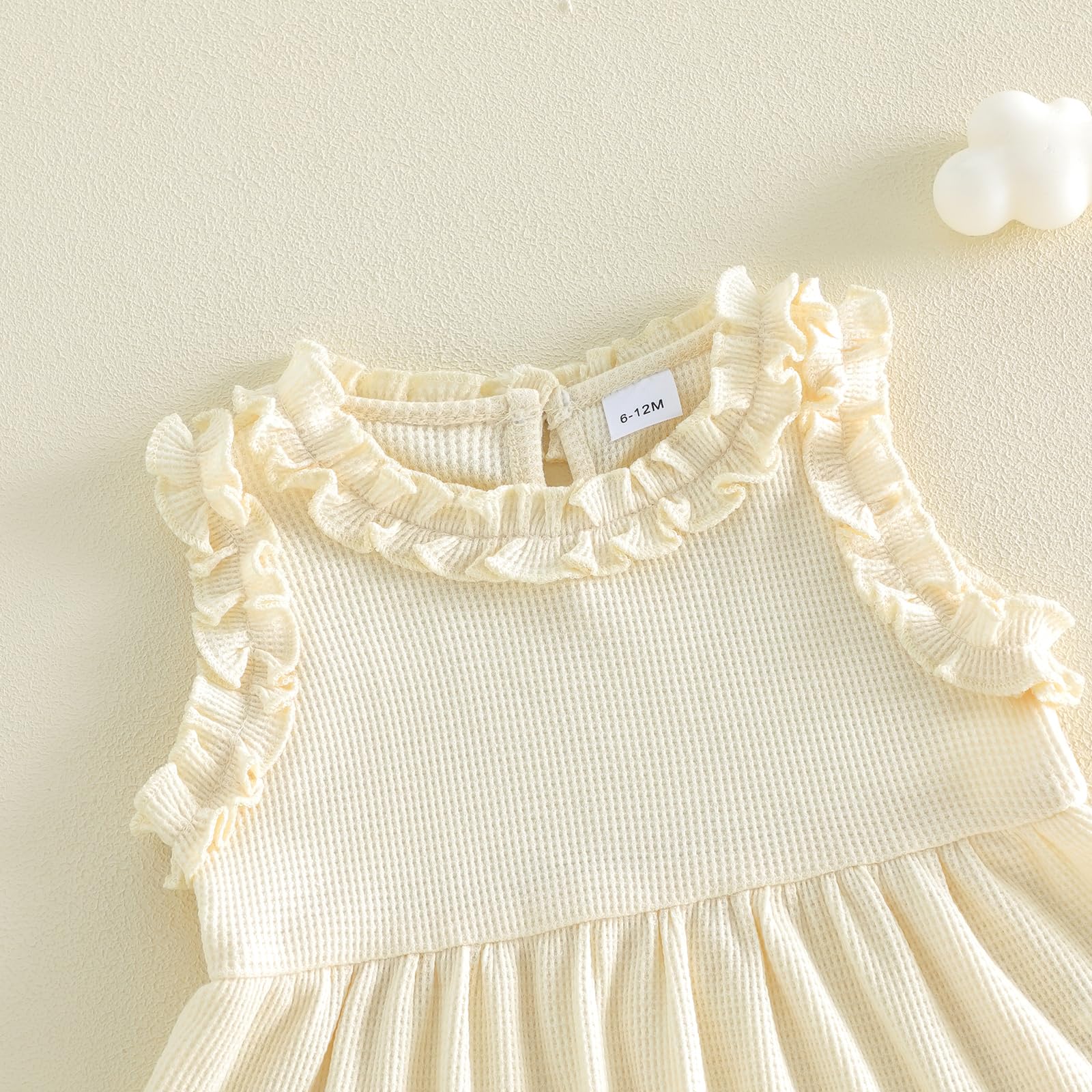 WZTYYDS Toddler Baby Girl Clothes Summer Sleeveless Ruffle Tops Buttons Shirt Shorts Set Waffle Knit Striped Outfit