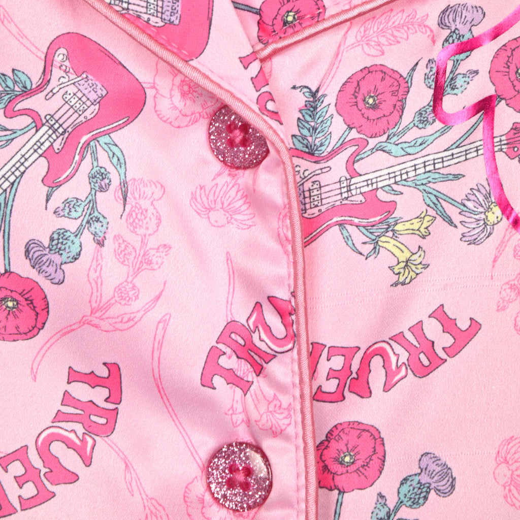 True Religion Girls Pajama Short Sets for Kids Button Front Short Sleeve Shirt and Sleepwear Shorts in Sizes 3T to 16
