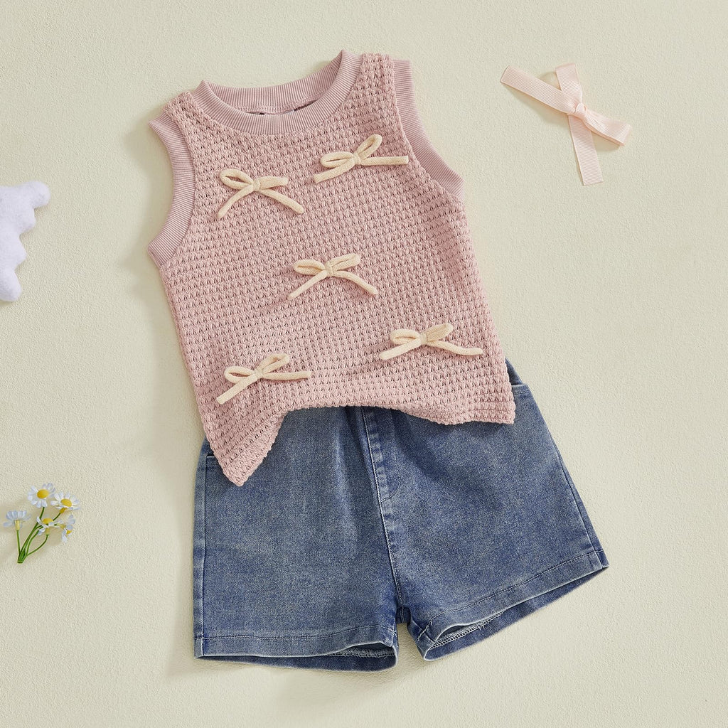 YINGISFITM Toddler Girl Clothes Baby Summer Waffle Knit Tank Top Sleeveless Shirt Jeans Shorts Floral Outfit Girls Clothing
